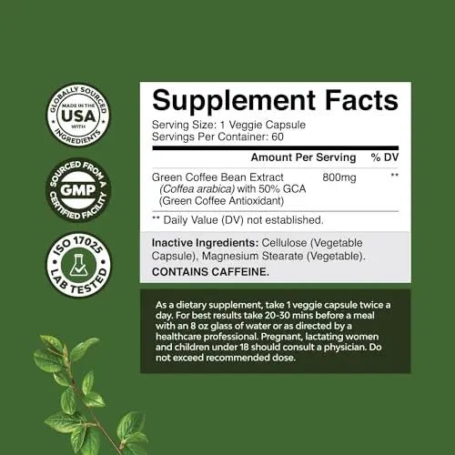 Green Coffee Bean Extract for Weight Loss Dietary Supplement Maximum Strength Vitamins - TrustMedUSA