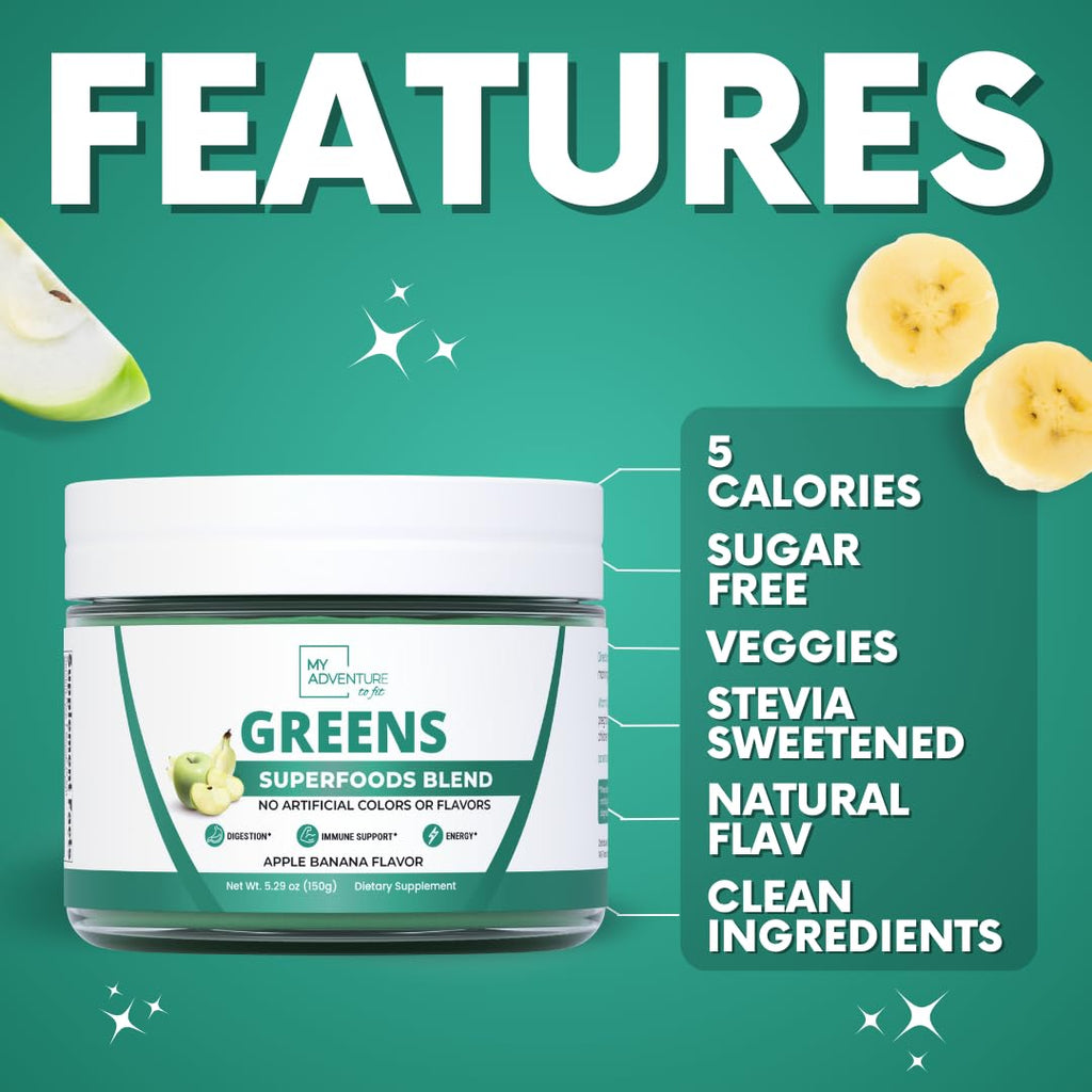 Green Superfood Powder for Digestion & Gut Health - Keto Friendly Superfood Greens Blend Powder for Immune Support - Powdered Greens Supplement for Immune Boost - Apple Banana Flavor - TrustMedUSA