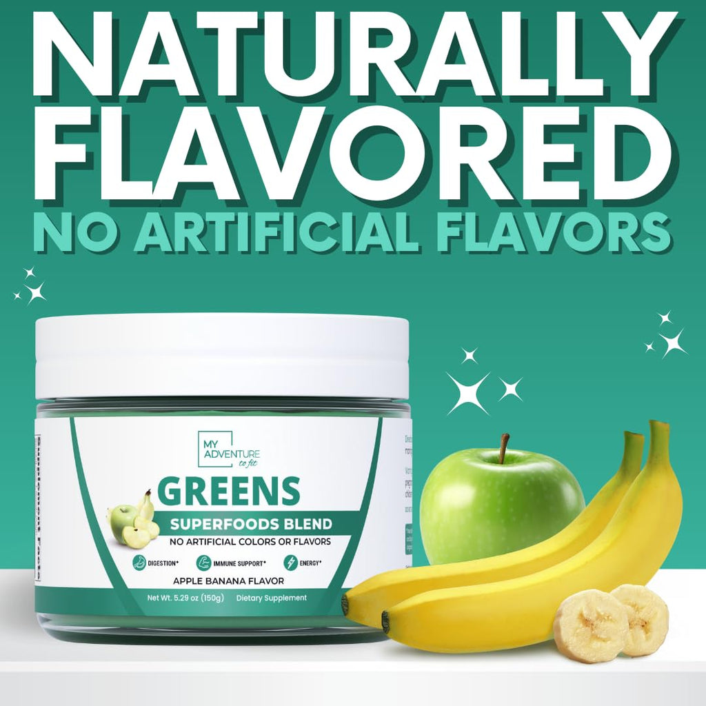 Green Superfood Powder for Digestion & Gut Health - Keto Friendly Superfood Greens Blend Powder for Immune Support - Powdered Greens Supplement for Immune Boost - Apple Banana Flavor - TrustMedUSA