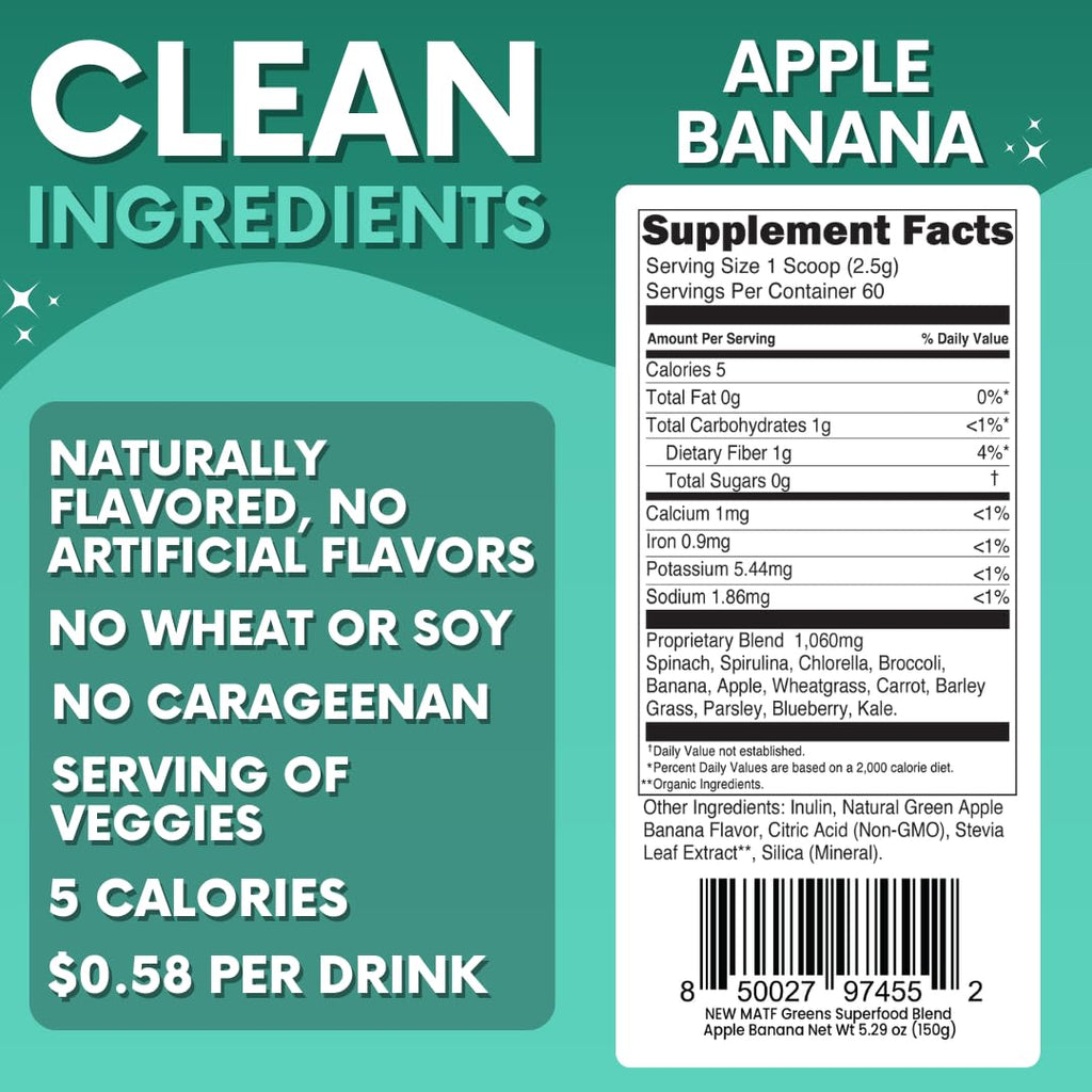 Green Superfood Powder for Digestion & Gut Health - Keto Friendly Superfood Greens Blend Powder for Immune Support - Powdered Greens Supplement for Immune Boost - Apple Banana Flavor - TrustMedUSA