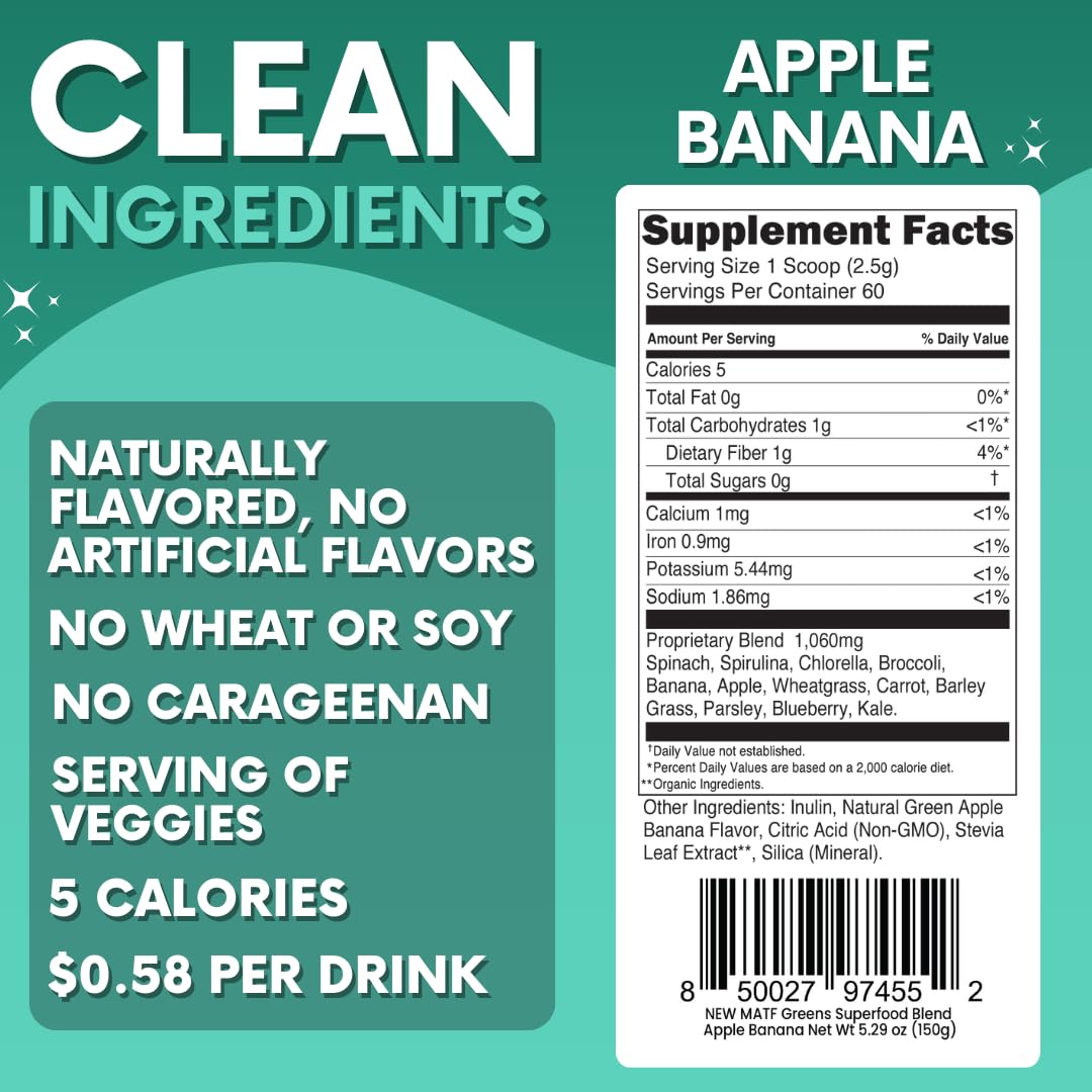 Green Superfood Powder for Digestion & Gut Health - Keto Friendly Superfood Greens Blend Powder for Immune Support - Powdered Greens Supplement for Immune Boost - Apple Banana Flavor - TrustMedUSA