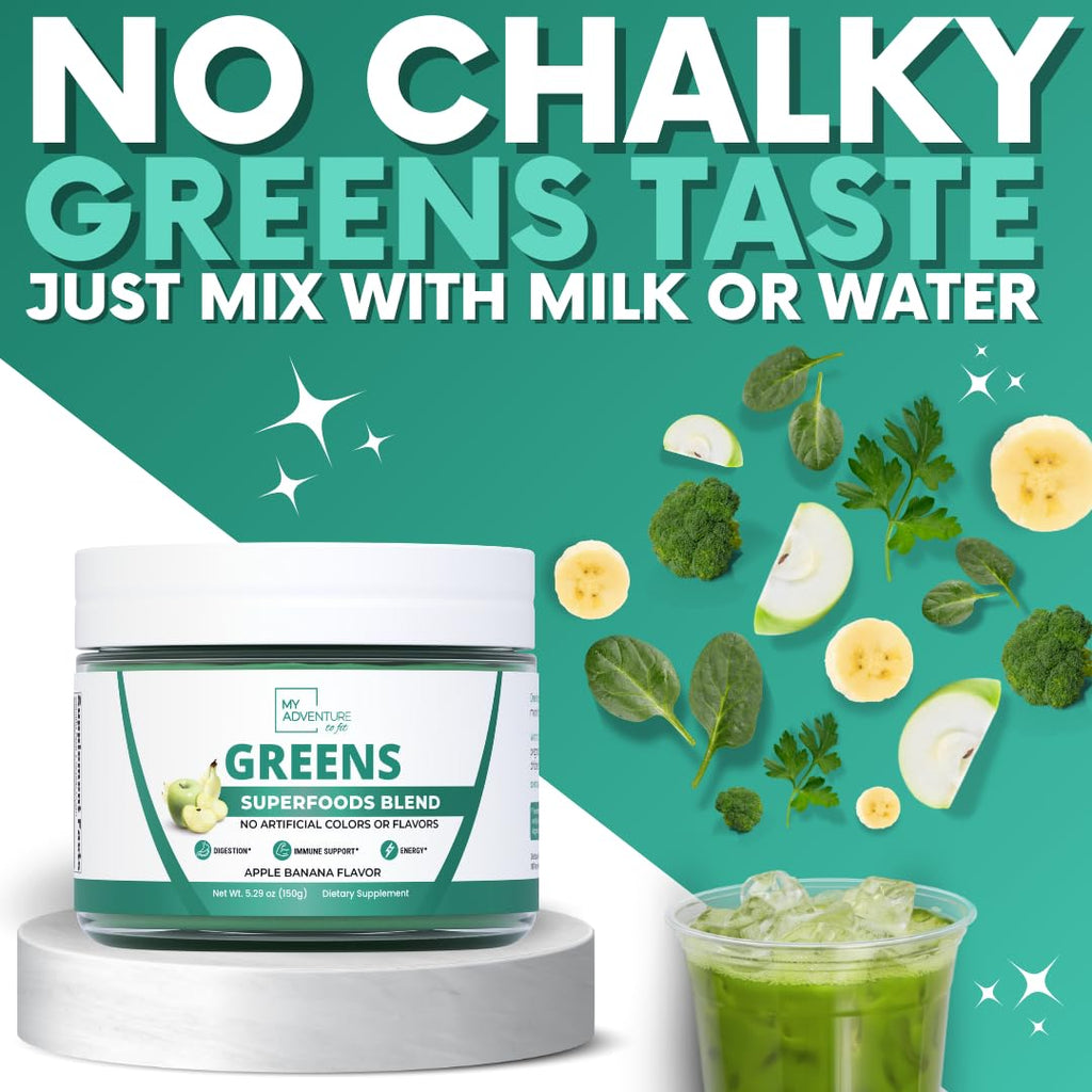 Green Superfood Powder for Digestion & Gut Health - Keto Friendly Superfood Greens Blend Powder for Immune Support - Powdered Greens Supplement for Immune Boost - Apple Banana Flavor - TrustMedUSA