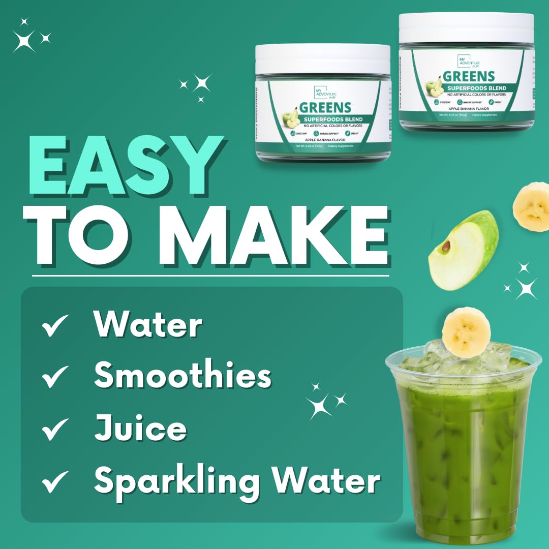 Green Superfood Powder for Digestion & Gut Health - Keto Friendly Superfood Greens Blend Powder for Immune Support - Powdered Greens Supplement for Immune Boost - Apple Banana Flavor - TrustMedUSA