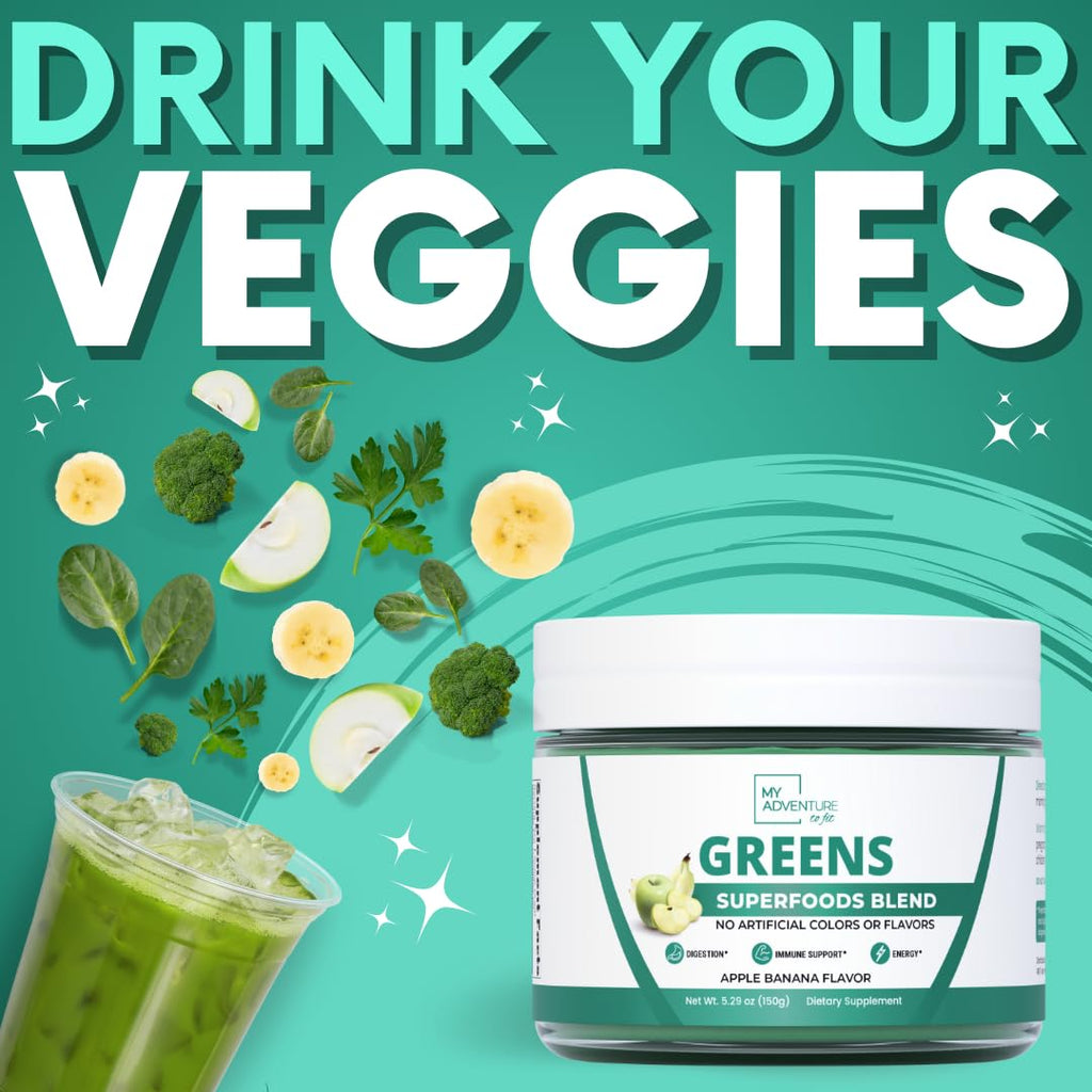 Green Superfood Powder for Digestion & Gut Health - Keto Friendly Superfood Greens Blend Powder for Immune Support - Powdered Greens Supplement for Immune Boost - Apple Banana Flavor - TrustMedUSA
