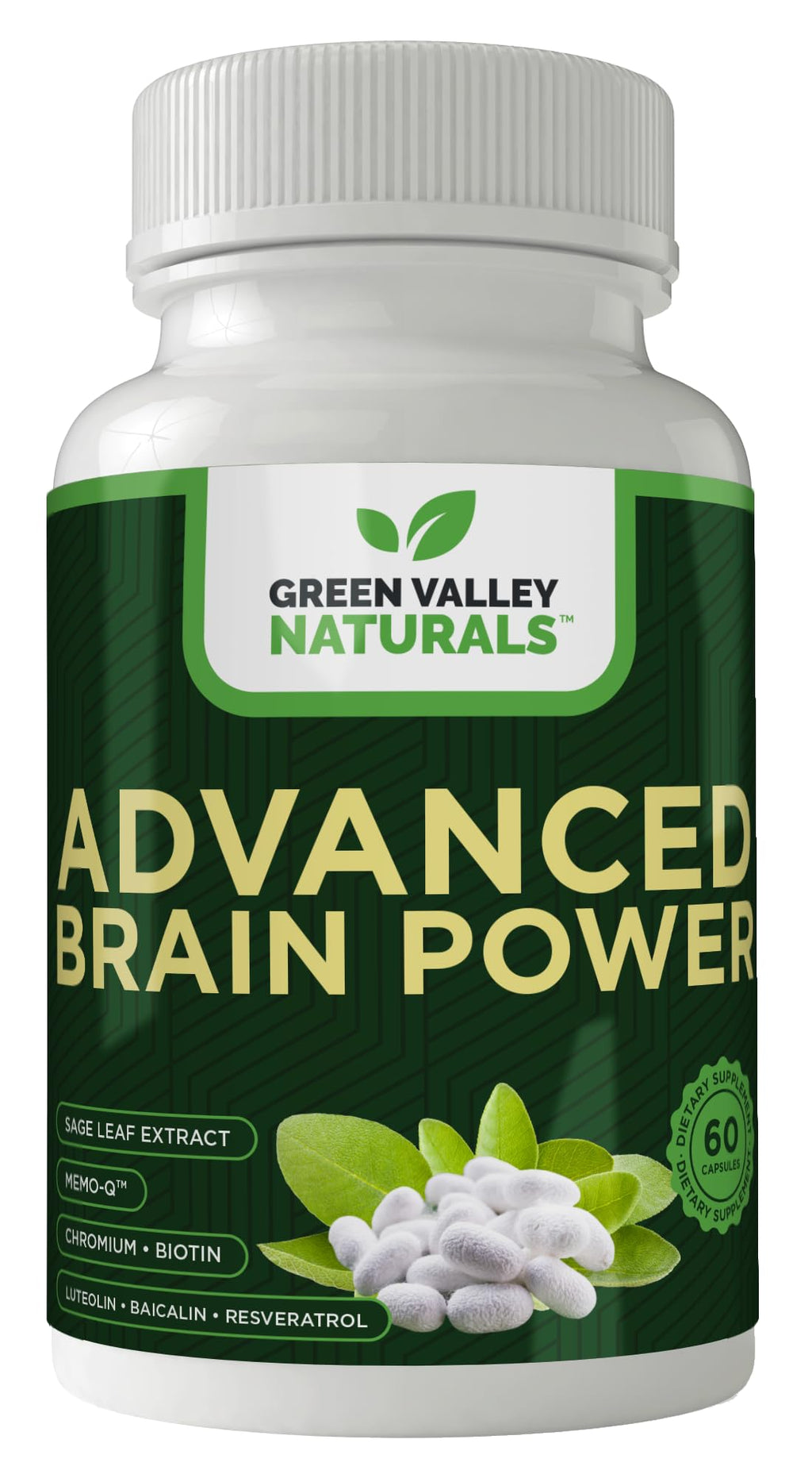GREEN VALLEY NATURALS - Advanced Brain Power - Supports Healthy, Normal Brain Function, Focus and Concentration, clinically formulated to Support Healthy Brain Clarity. (1 Bottle, 60, Count) - TrustMedUSA