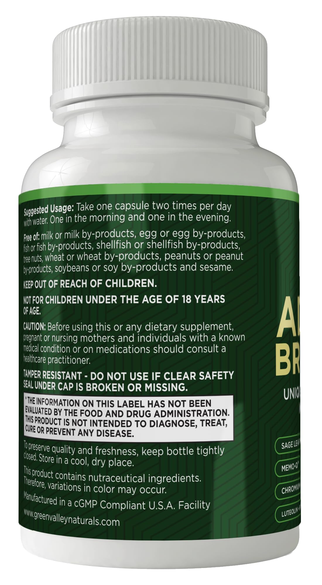 GREEN VALLEY NATURALS - Advanced Brain Power - Supports Healthy, Normal Brain Function, Focus and Concentration, clinically formulated to Support Healthy Brain Clarity. (1 Bottle, 60, Count) - TrustMedUSA
