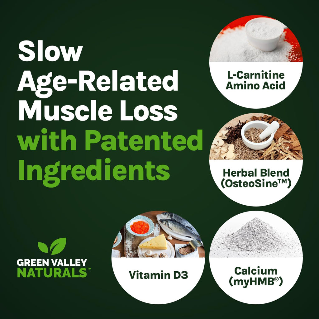 Green Valley Naturals Bone & Muscle Defense Supplement – Bone Health, Muscle Support & Joint Mobility Formula with MyHMB, Magnesium, Vitamin D3 & L-Carnitine for Daily Wellness, 60 Capsules - TrustMedUSA