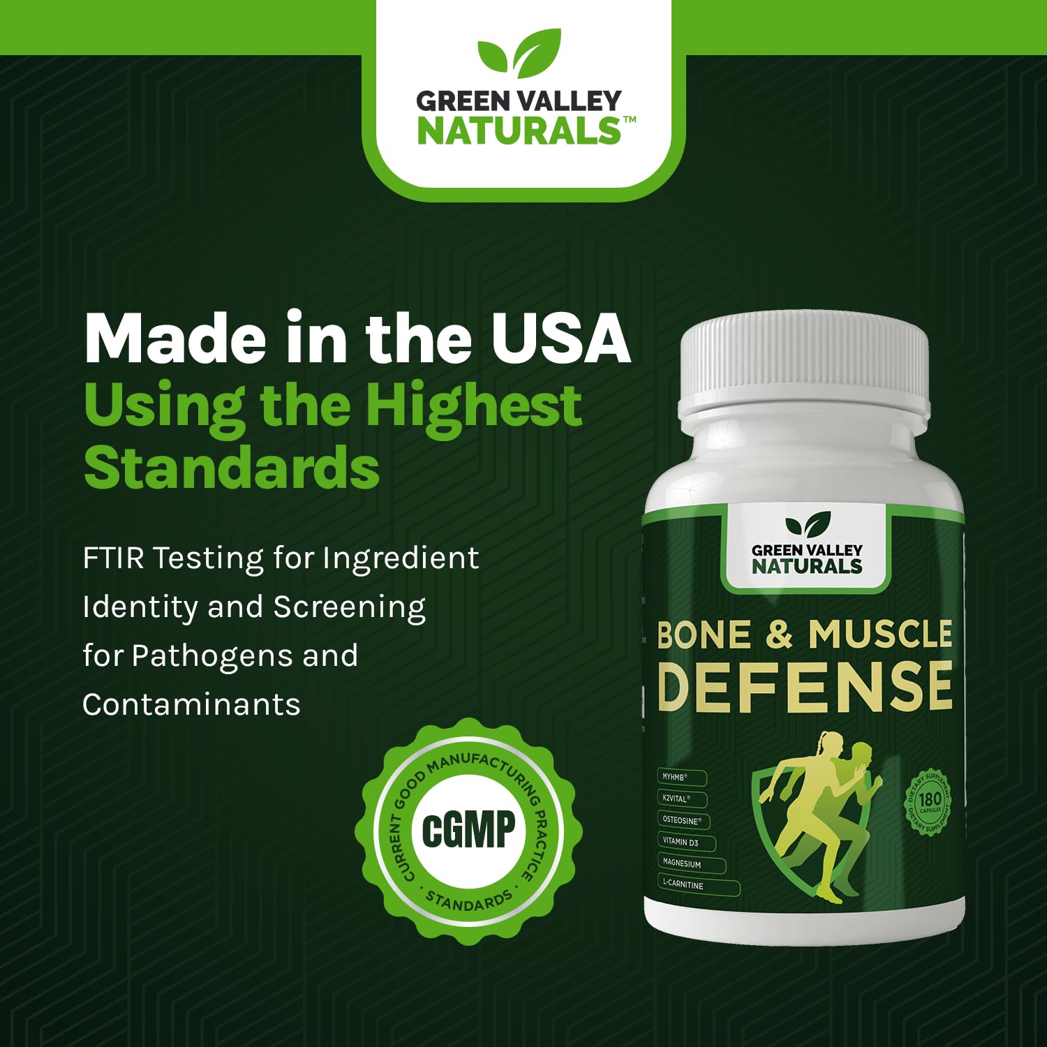 Green Valley Naturals Bone & Muscle Defense Supplement – Bone Health, Muscle Support & Joint Mobility Formula with MyHMB, Magnesium, Vitamin D3 & L-Carnitine for Daily Wellness, 60 Capsules - TrustMedUSA