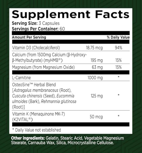 Green Valley Naturals Bone & Muscle Defense Supplement – Bone Health, Muscle Support & Joint Mobility Formula with MyHMB, Magnesium, Vitamin D3 & L-Carnitine for Daily Wellness, 60 Capsules - TrustMedUSA