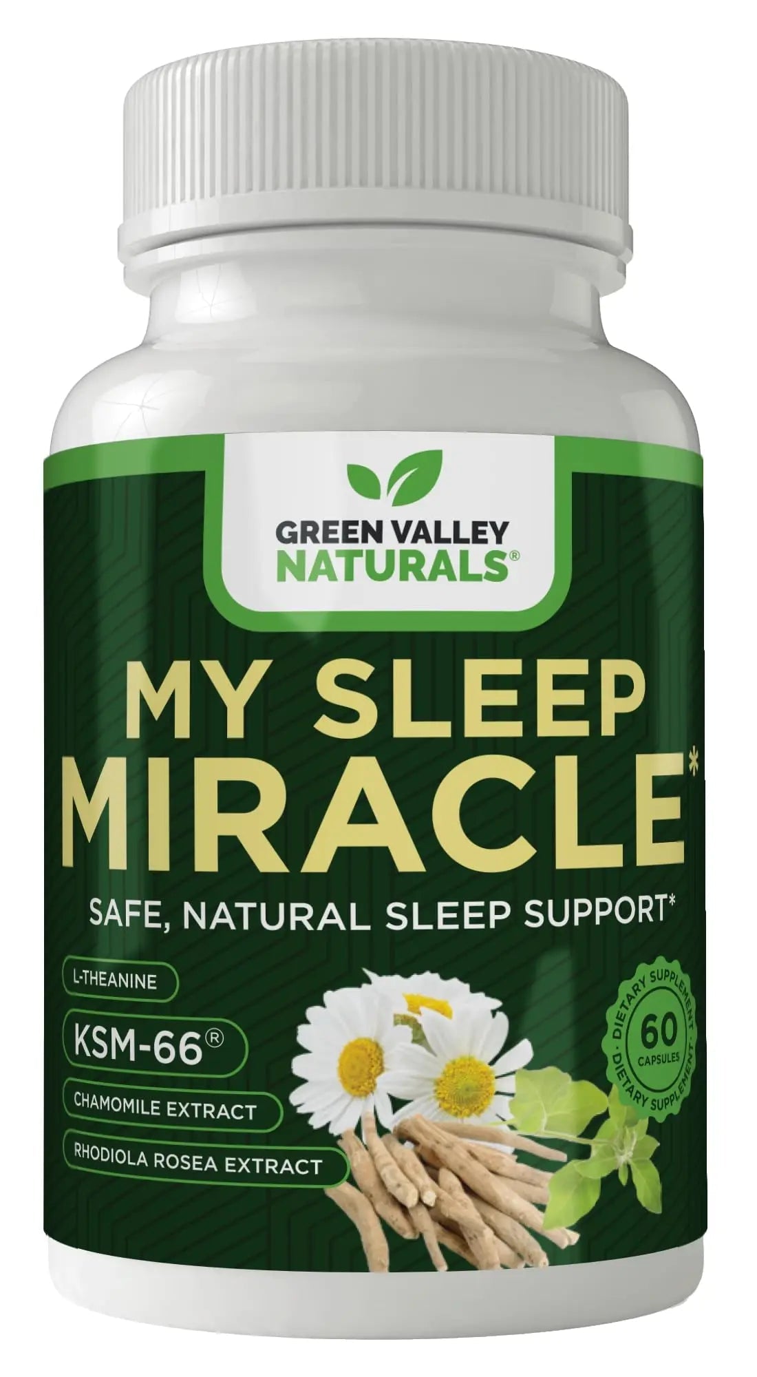 GREEN VALLEY NATURALS My Sleep Miracle Vegan Sleep Support Supplement | Melatonin-Free Formula | Ashwagandha, Chamomile & L-Theanine | Promotes Calm, Relaxation & Restful Sleep | 60 Capsules - TrustMedUSA
