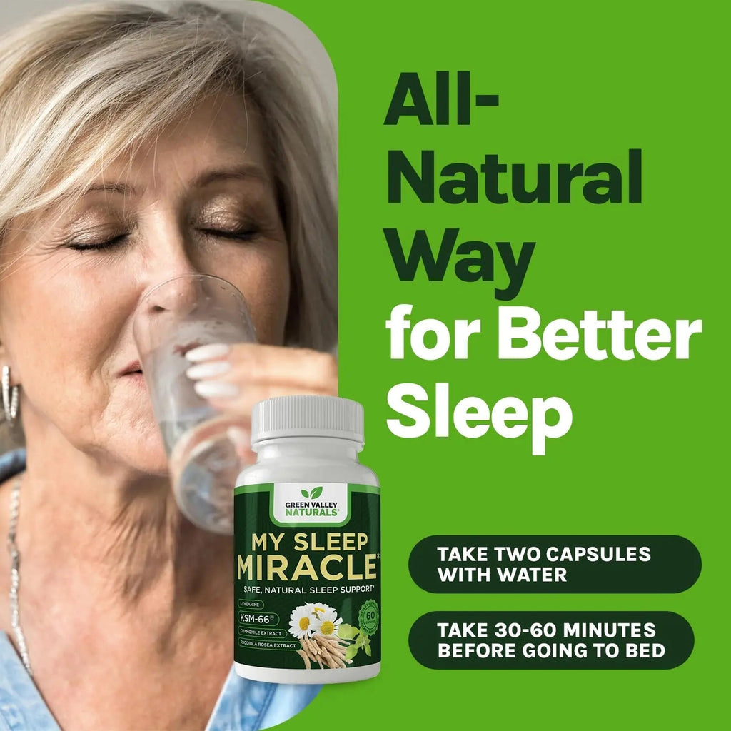 GREEN VALLEY NATURALS My Sleep Miracle Vegan Sleep Support Supplement | Melatonin-Free Formula | Ashwagandha, Chamomile & L-Theanine | Promotes Calm, Relaxation & Restful Sleep | 60 Capsules - TrustMedUSA