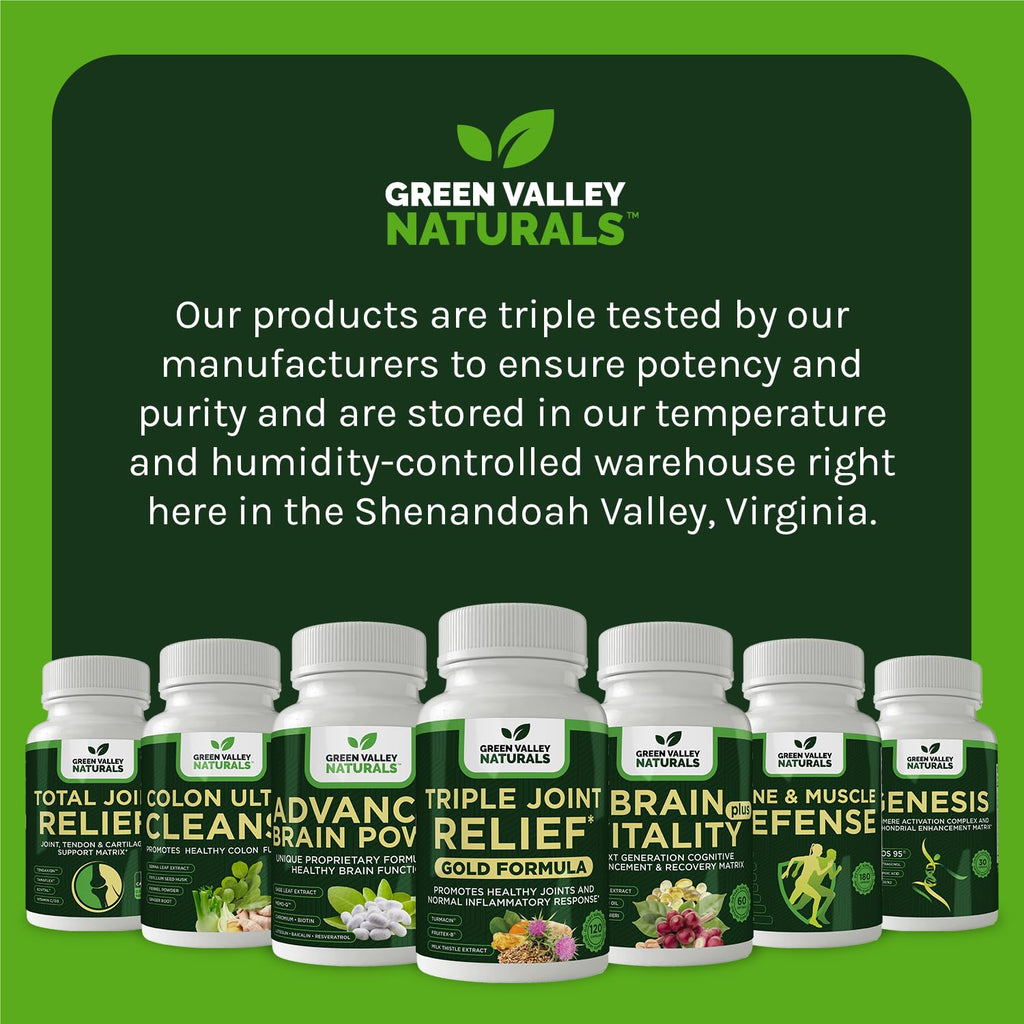 GREEN VALLEY NATURALS Triple Joint Relief Gold – Joint Support Supplement with Turmeric (Turmacin®, BCM-95®), Boswellia (AprèsFlex®) & Boron – Supports Mobility & Flexibility – 120 Capsules - TrustMedUSA