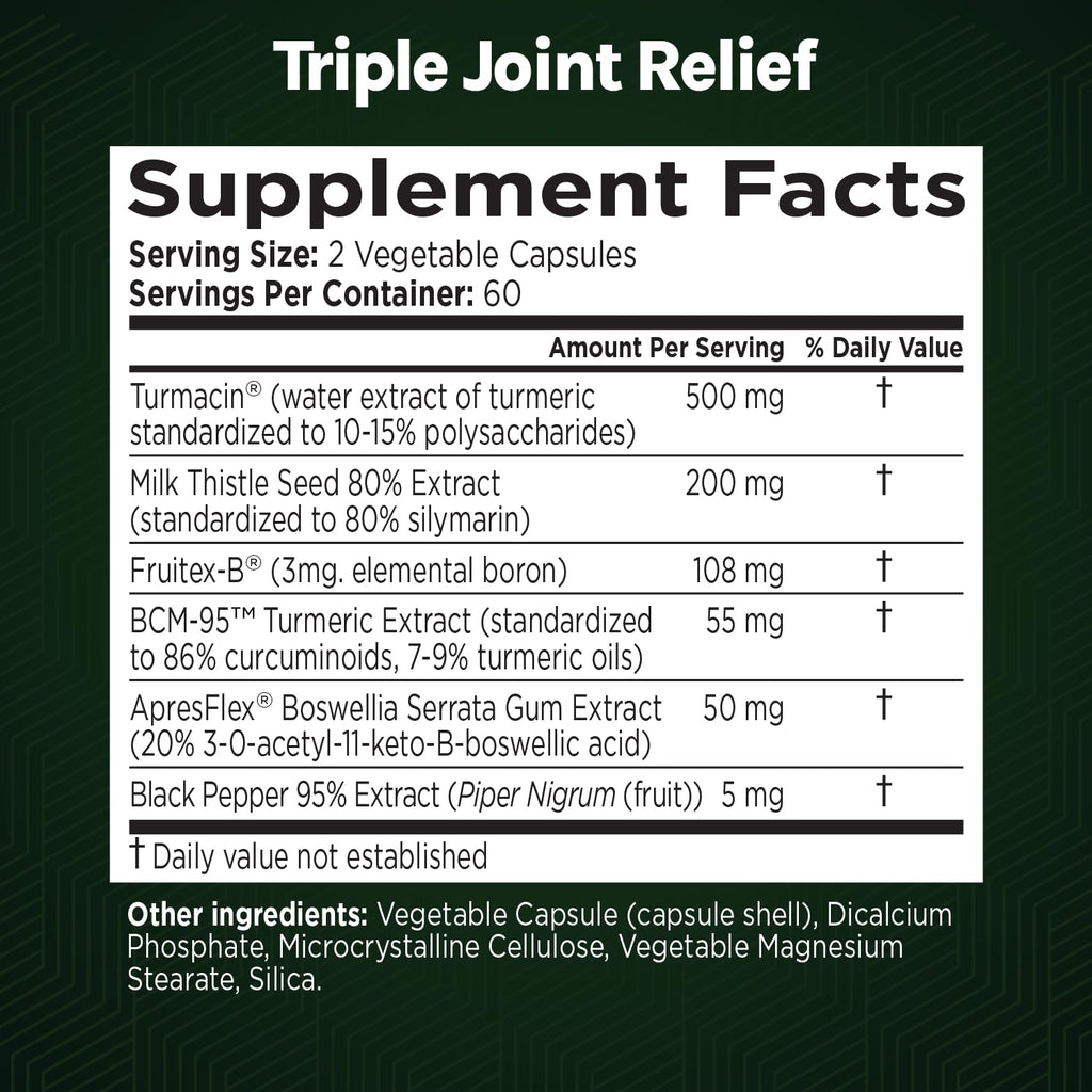GREEN VALLEY NATURALS Triple Joint Relief Gold – Joint Support Supplement with Turmeric (Turmacin®, BCM-95®), Boswellia (AprèsFlex®) & Boron – Supports Mobility & Flexibility – 120 Capsules - TrustMedUSA