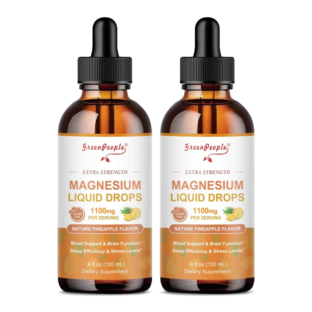 GREENPEOPLE 17-in-1 Triple Magnesium Complex Supplement,Magnesio Liquid Drops with Magnesium Glycinate & Citrate,Pineapple Flavor,Calm Mood,Muscle & Sleep for Adults,4 fl. oz 2Pack - TrustMedUSA