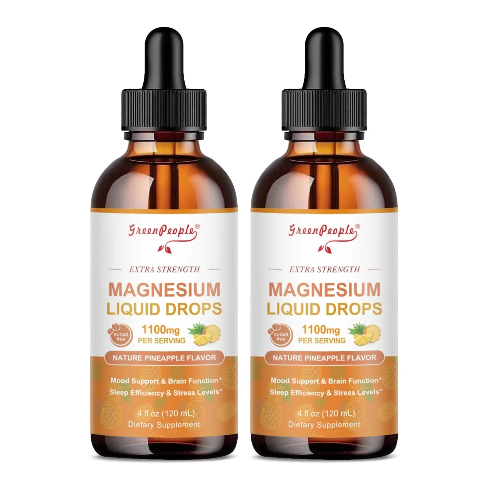 GREENPEOPLE 17-in-1 Triple Magnesium Complex Supplement,Magnesio Liquid Drops with Magnesium Glycinate & Citrate,Pineapple Flavor,Calm Mood,Muscle & Sleep for Adults,4 fl. oz 2Pack - TrustMedUSA