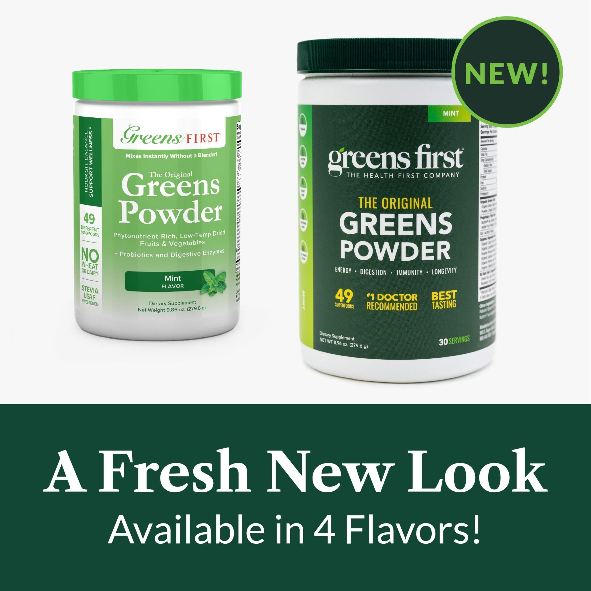 Greens First Original Greens Powder - 49 Superfoods - Organic Fruits & Veggies - Prebiotics, Probiotics & Digestive Enzymes - Antioxidant Smoothie - Dairy Free, Vegan & Non-GMO (Mint, 30 Servings) - TrustMedUSA