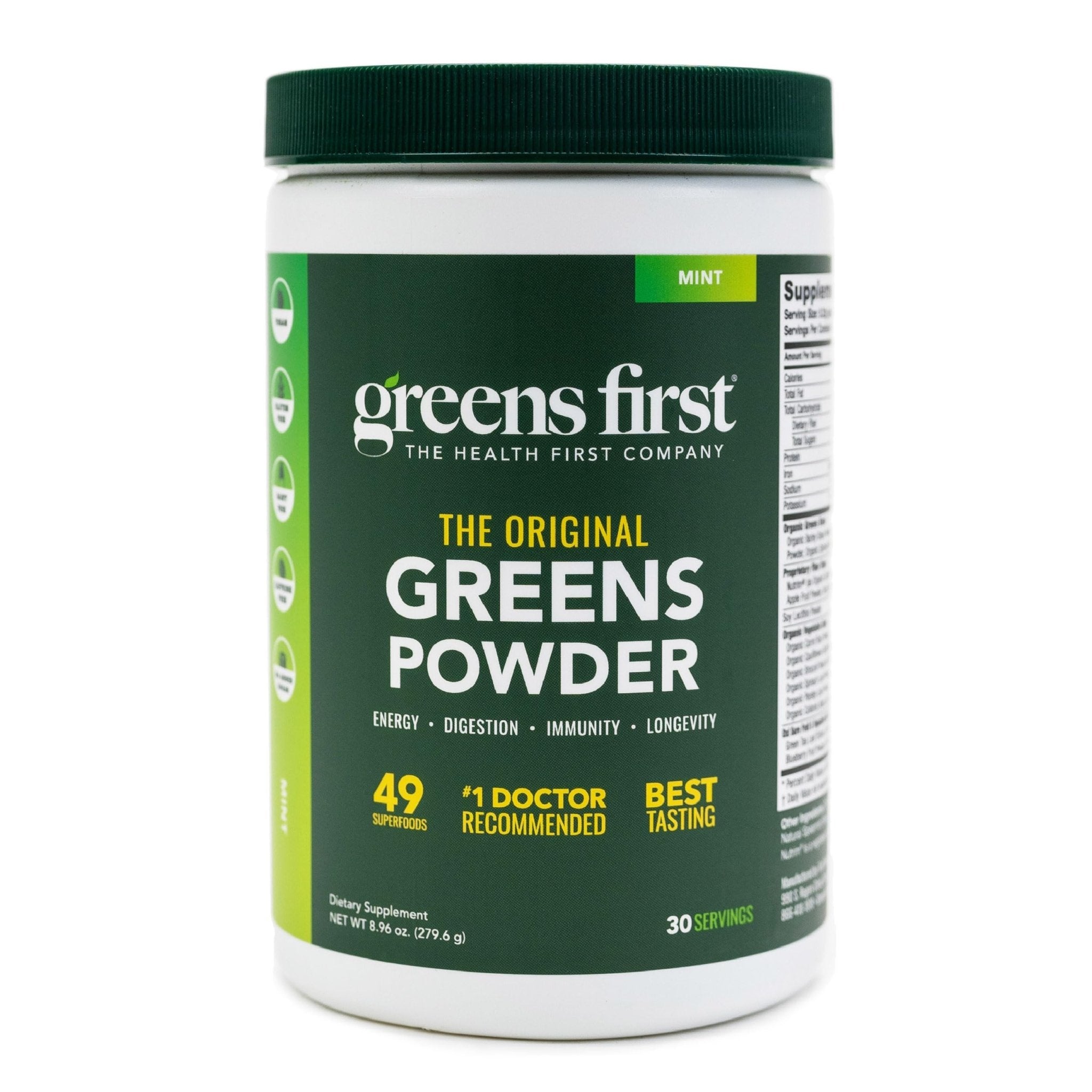 Greens First Original Greens Powder - 49 Superfoods - Organic Fruits & Veggies - Prebiotics, Probiotics & Digestive Enzymes - Antioxidant Smoothie - Dairy Free, Vegan & Non-GMO (Mint, 30 Servings) - TrustMedUSA