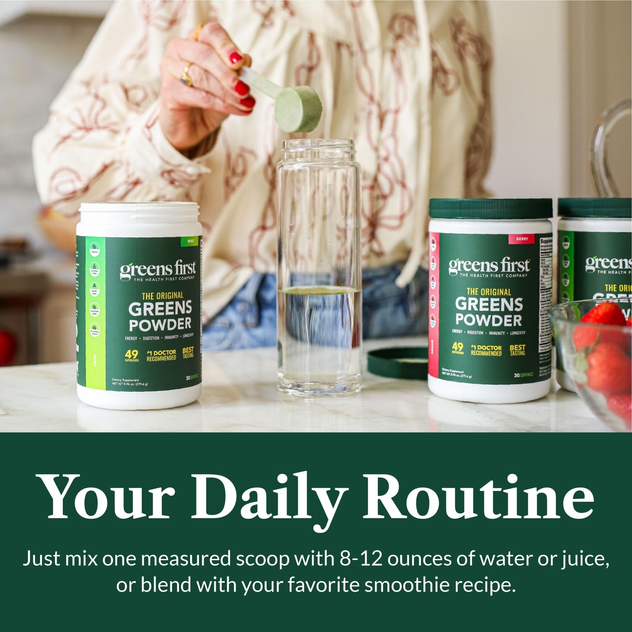 Greens First Original Greens Powder - 49 Superfoods - Organic Fruits & Veggies - Prebiotics, Probiotics & Digestive Enzymes - Antioxidant Smoothie - Dairy Free, Vegan & Non-GMO (Mint, 30 Servings) - TrustMedUSA