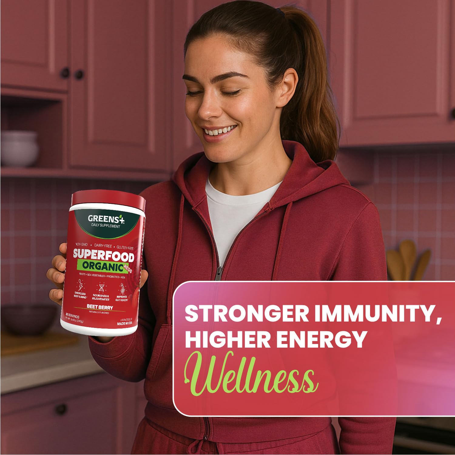 Greens+ Organic Reds Superfood Powder, Antioxidant, Polyphenol, Blend for Morning Kick, Energy, Vitality Boost, Nutrition, Vibrant Health, Vegan Soy/Dairy/Gluten Free(8.46oz) - TrustMedUSA