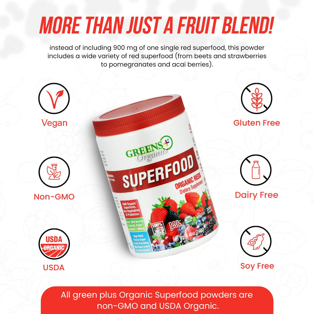 Greens+ Organic Reds Superfood Powder Camu Camu Dietary 400mg Vitamin C SuperFruit Supplement 120 Capsules, 100% Natural, Vitamins & Minerals, Vegan, Soy/Dairy/Gluten Free - TrustMedUSA