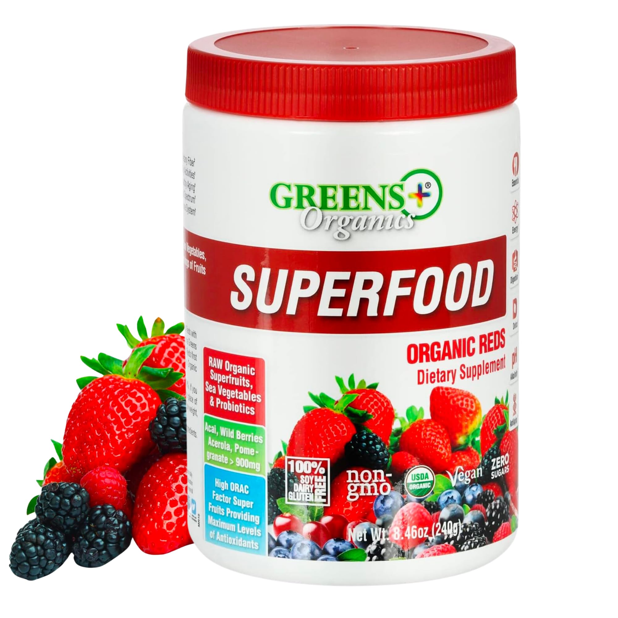 Greens+ Organic Reds Superfood Powder Camu Camu Dietary 400mg Vitamin C SuperFruit Supplement 120 Capsules, 100% Natural, Vitamins & Minerals, Vegan, Soy/Dairy/Gluten Free - TrustMedUSA