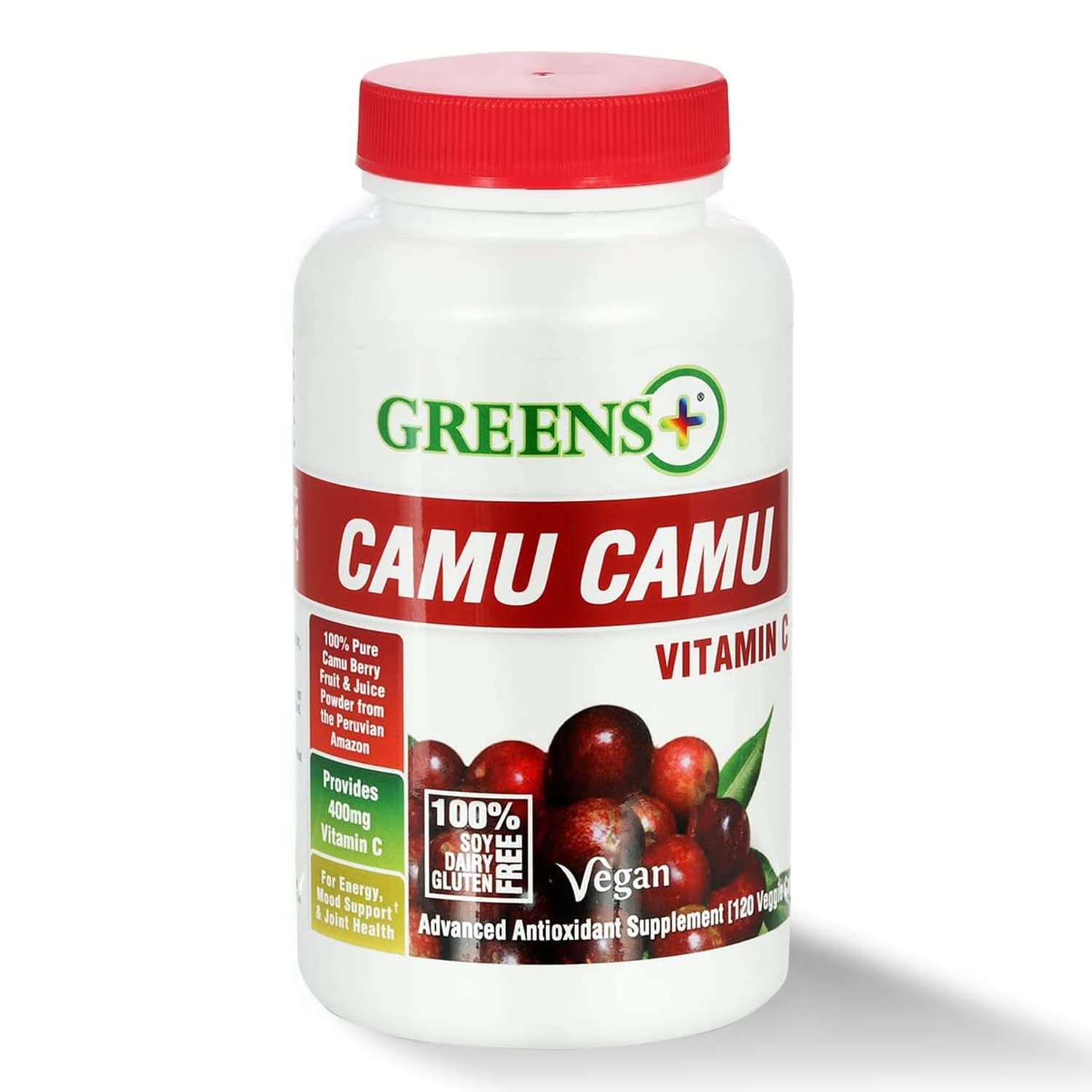 Greens+ Organic Reds Superfood Powder Camu Camu Dietary 400mg Vitamin C SuperFruit Supplement 120 Capsules, 100% Natural, Vitamins & Minerals, Vegan, Soy/Dairy/Gluten Free - TrustMedUSA