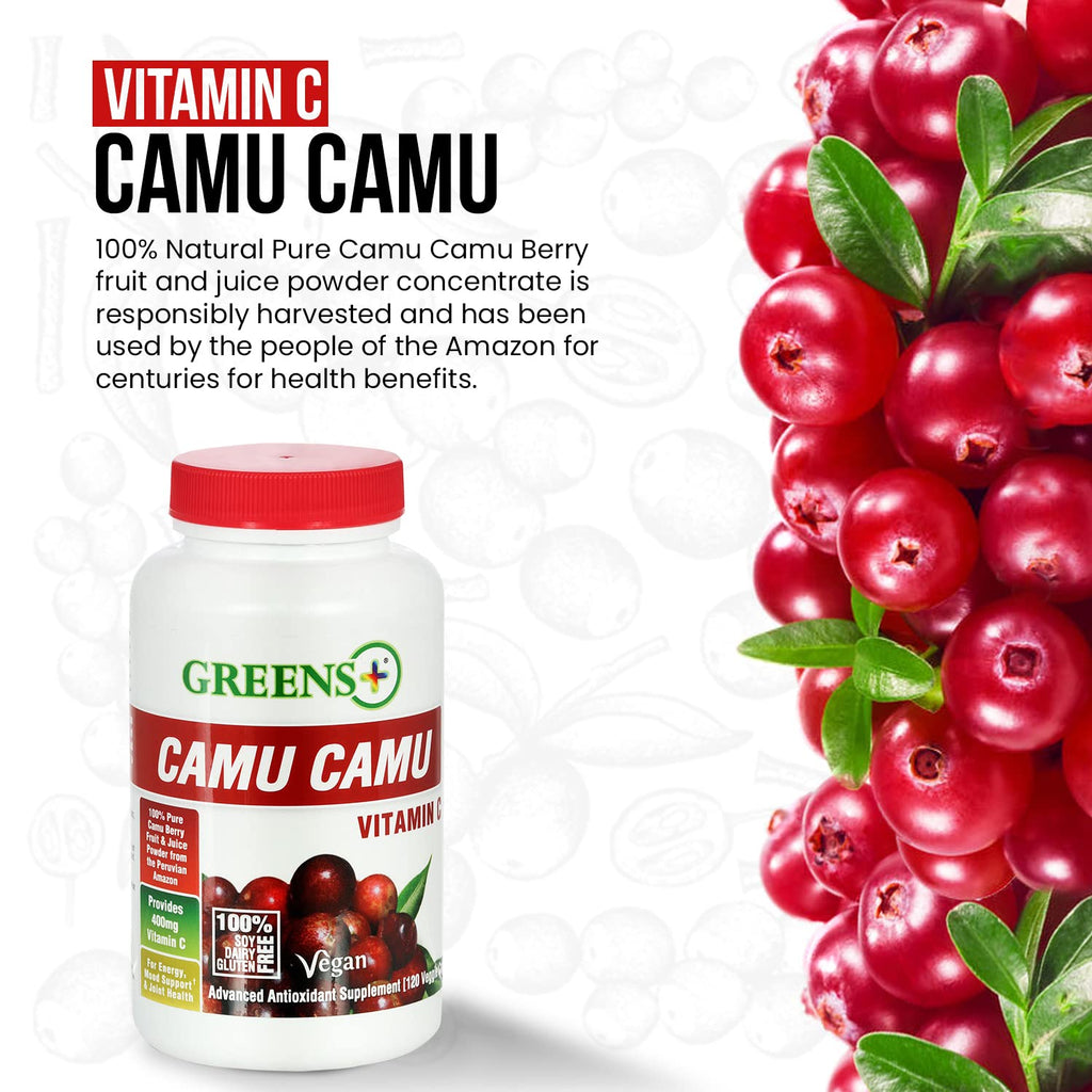 Greens+ Organic Reds Superfood Powder Camu Camu Dietary 400mg Vitamin C SuperFruit Supplement 120 Capsules, 100% Natural, Vitamins & Minerals, Vegan, Soy/Dairy/Gluten Free - TrustMedUSA