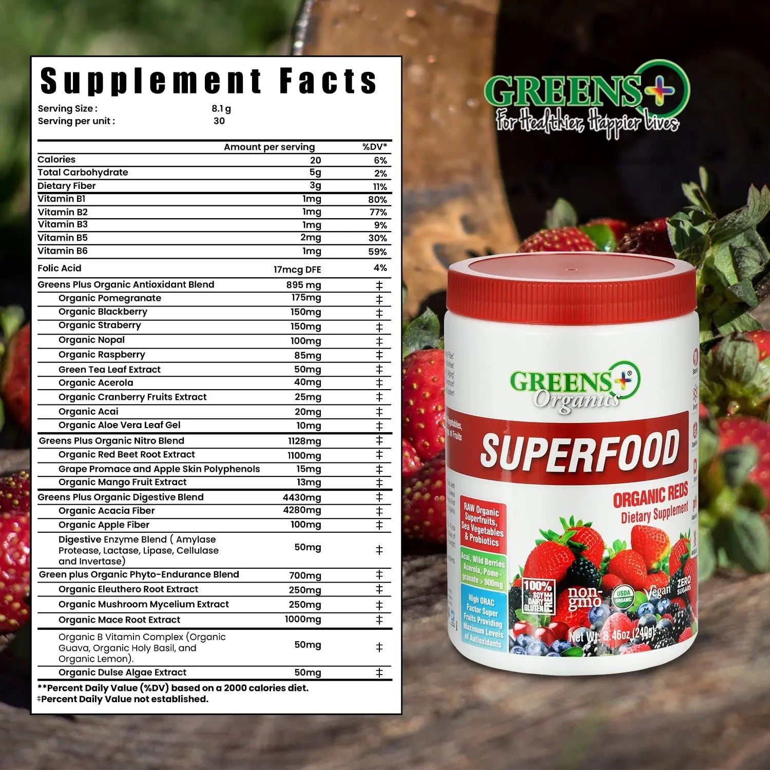 Greens+ Organic Reds Superfood Powder Organic Super Veggie Capsules - TrustMedUSA
