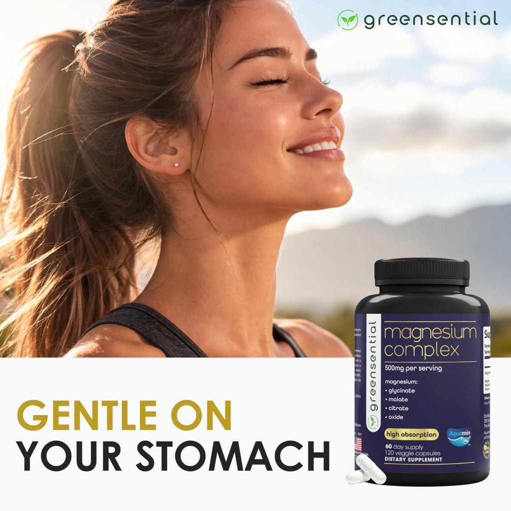 Greensential 5-in-1 Magnesium Complex 500mg | Glycinate, Malate, Citrate, Oxide & Aquamin® | for Sleep, Muscle & Heart Support | High Absorption, Vegan, 120 Capsules - TrustMedUSA