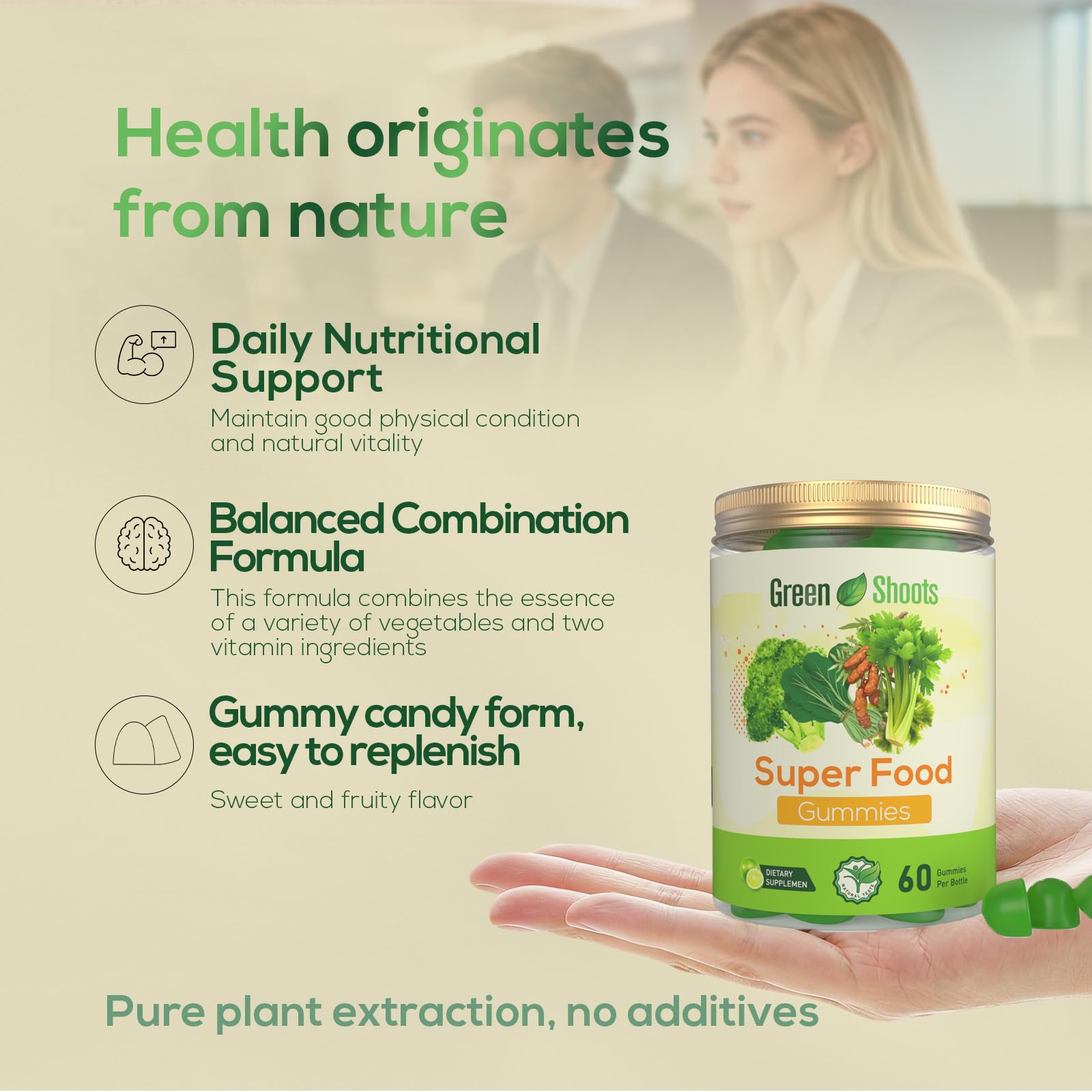 Greenshoots Super Food Gummies with Super Greens Blend, Vitamin A & C – Broccoli, Spinach, Moringa & Chlorella – Vegan, Sugar Free, Daily Nutrition Support, 60 Gummies - TrustMedUSA