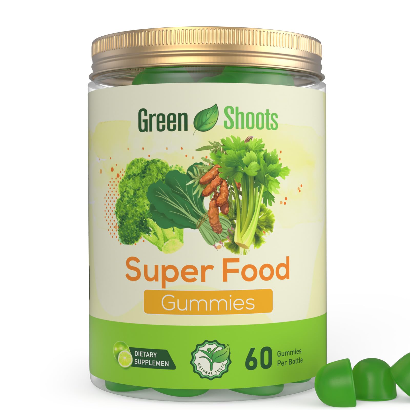 Greenshoots Super Food Gummies with Super Greens Blend, Vitamin A & C – Broccoli, Spinach, Moringa & Chlorella – Vegan, Sugar Free, Daily Nutrition Support, 60 Gummies - TrustMedUSA
