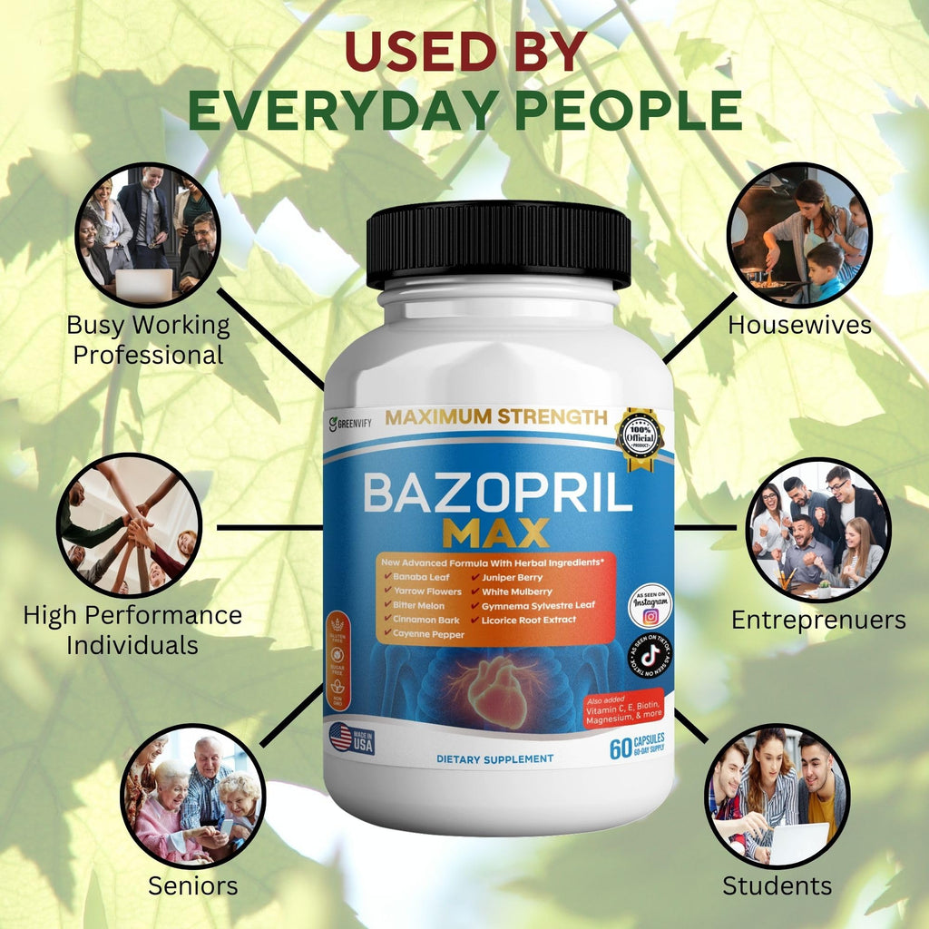 GREENVIFY Bazopril Max Maximum Strength Dietary Supplement, 60 Capsules, with Herbal Blend, Vitamins & Minerals (1) - TrustMedUSA