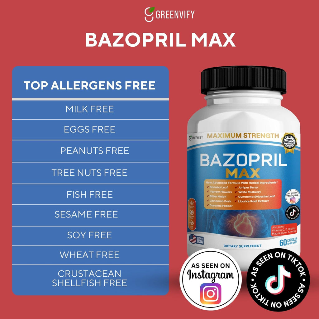 GREENVIFY Bazopril Max Maximum Strength Dietary Supplement, 60 Capsules, with Herbal Blend, Vitamins & Minerals (1) - TrustMedUSA