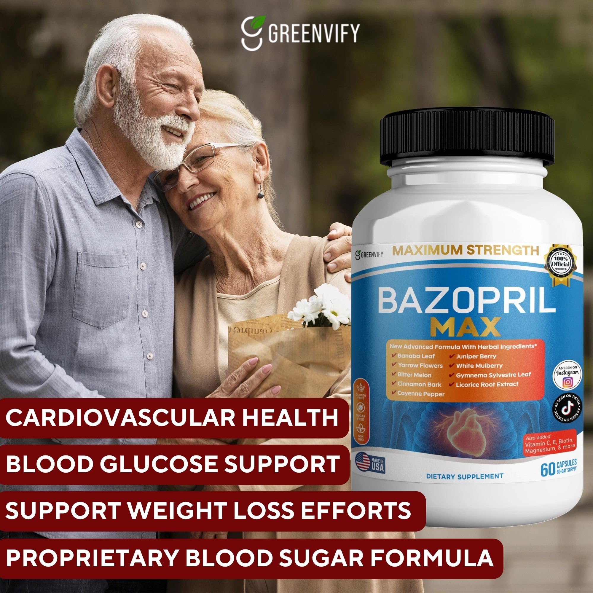 GREENVIFY Bazopril Max Maximum Strength Dietary Supplement, 60 Capsules, with Herbal Blend, Vitamins & Minerals (1) - TrustMedUSA