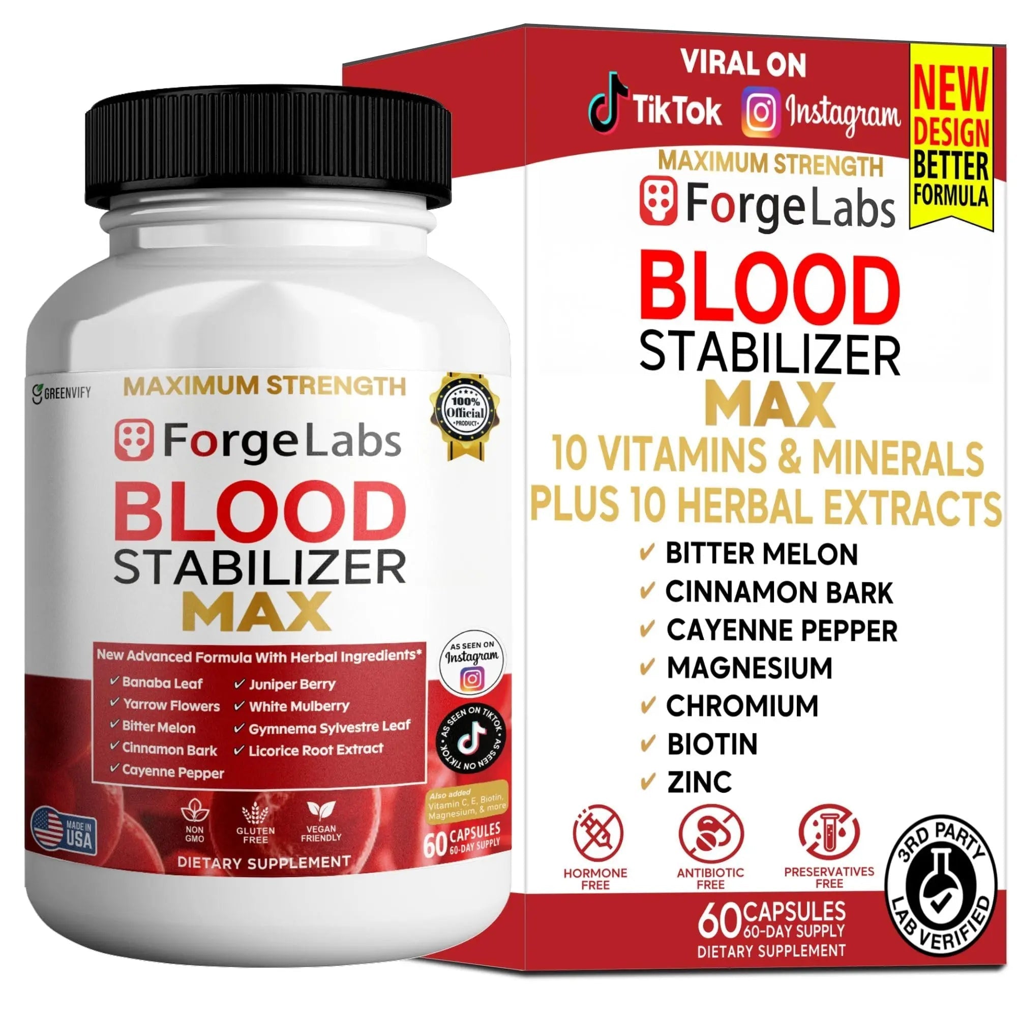 GREENVIFY ForgeLabs Blood Stabilizer Max, Maximum Strength Dietary Supplement, 60 Veggie Capsules, with Banaba Leaf, Juniper Berry, White Mulberry. (1) - TrustMedUSA