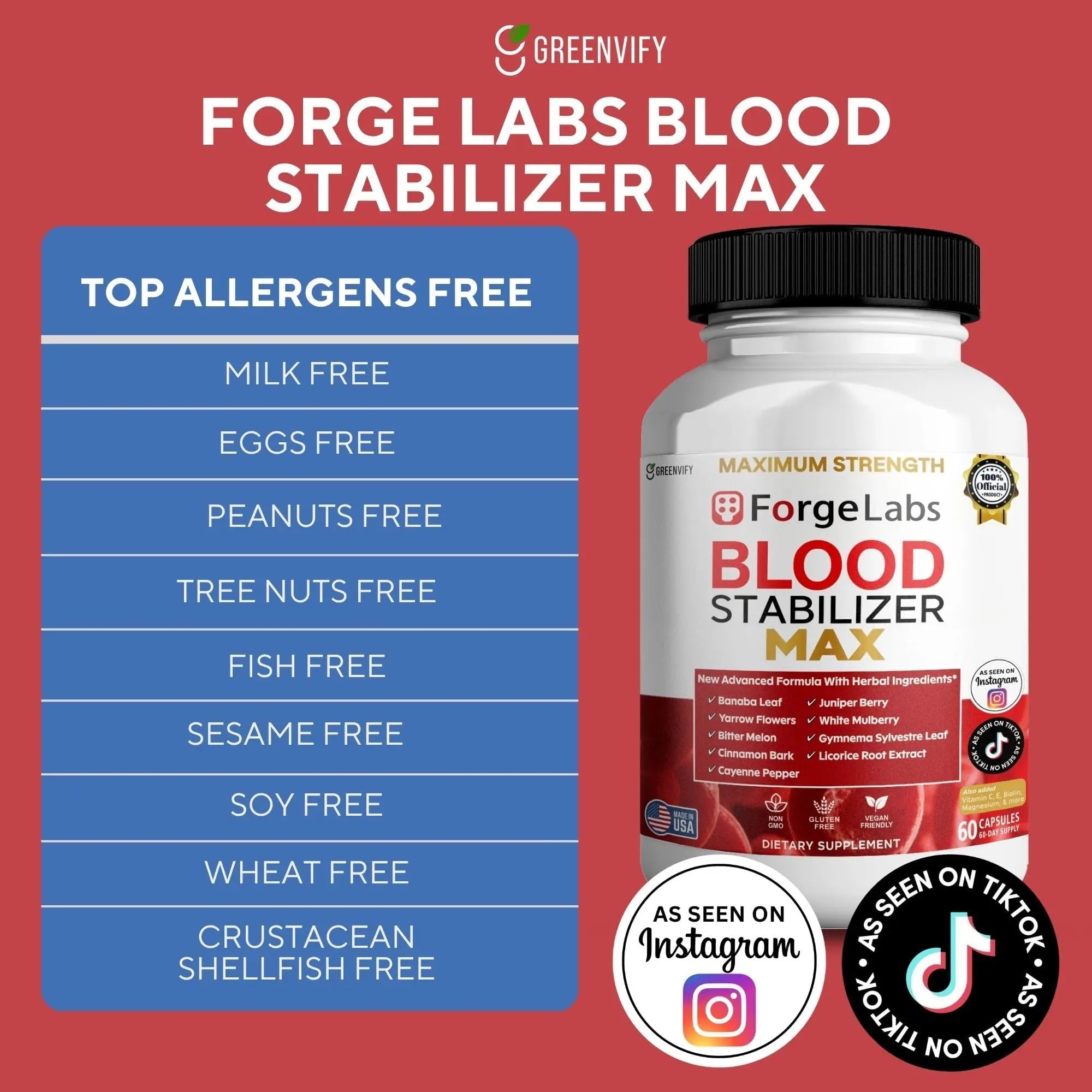 GREENVIFY ForgeLabs Blood Stabilizer Max, Maximum Strength Dietary Supplement, 60 Veggie Capsules, with Banaba Leaf, Juniper Berry, White Mulberry. (1) - TrustMedUSA