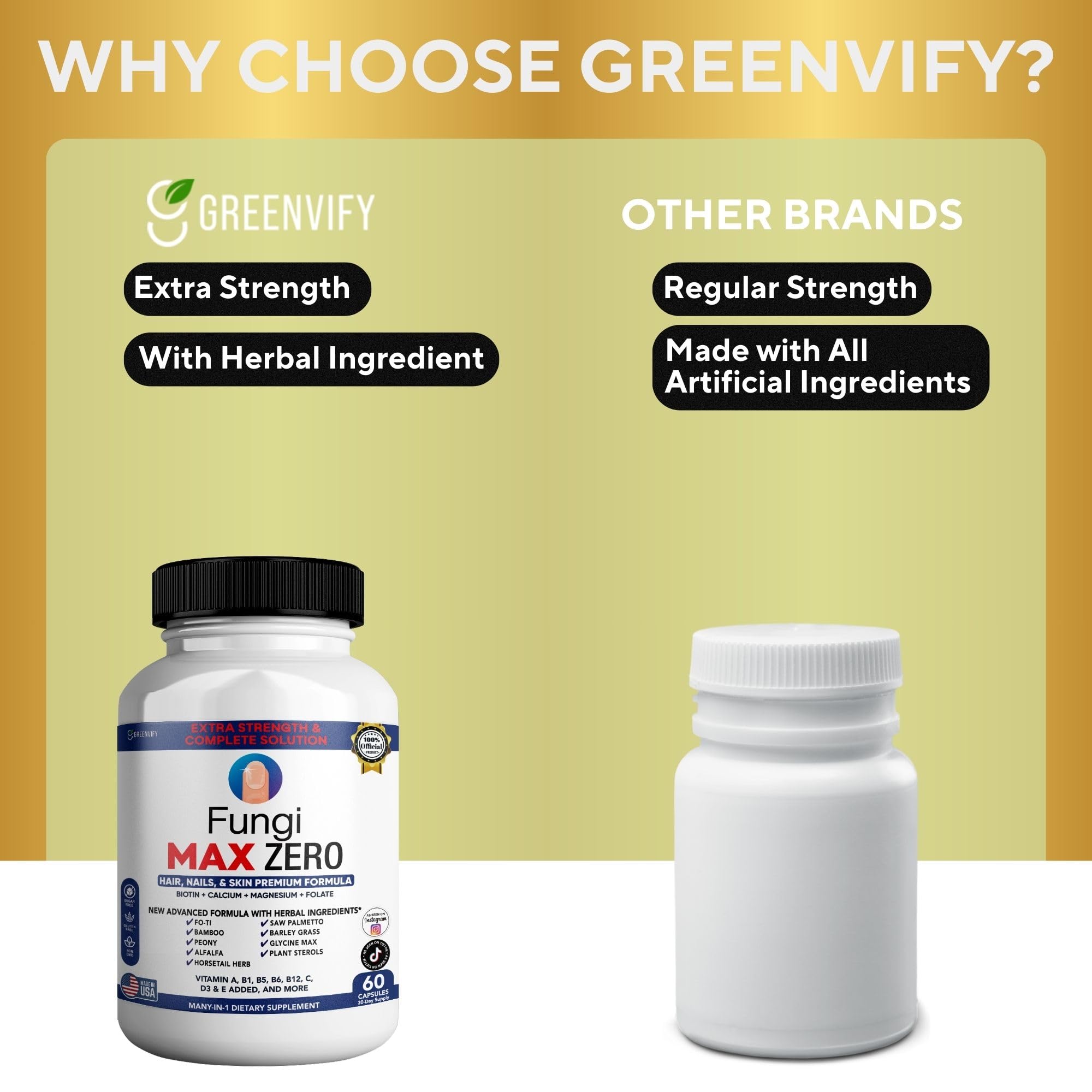 GREENVIFY Fungi Max Zero Hair, Nails & Skin Supplement. (1) - TrustMedUSA