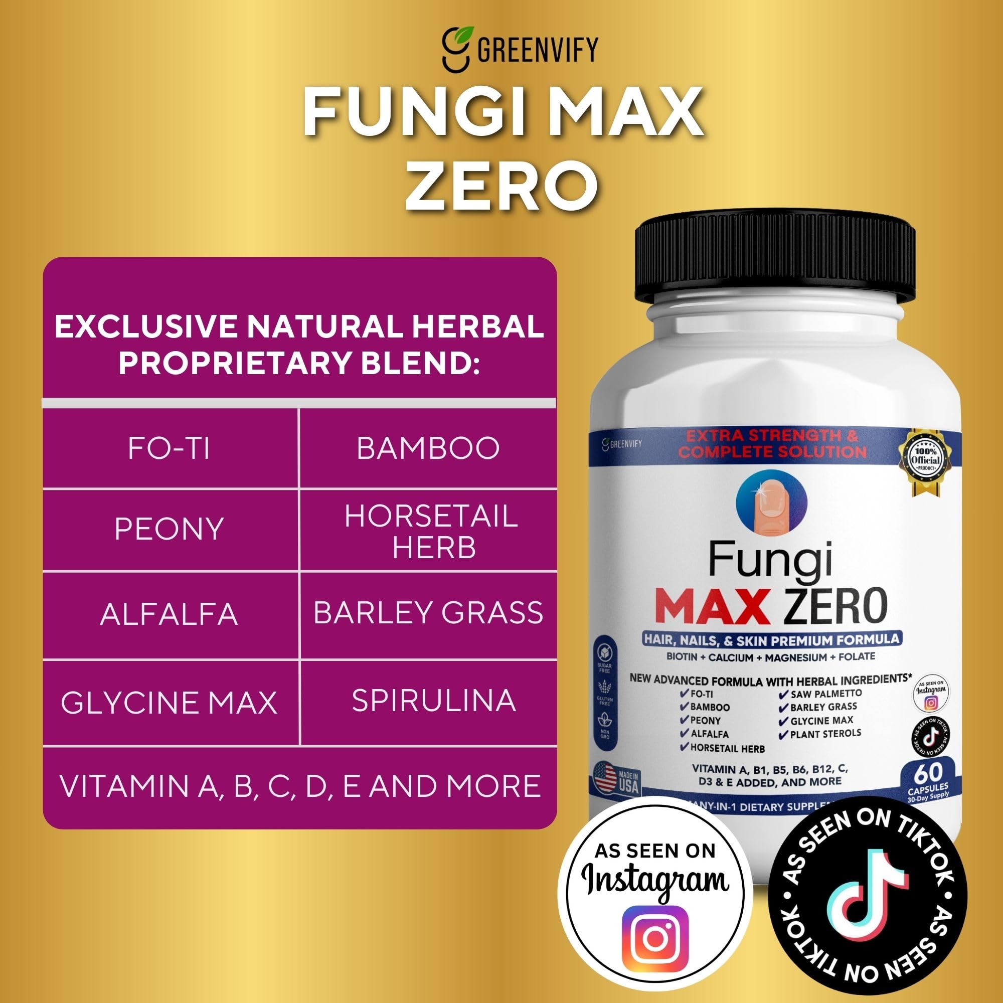 GREENVIFY Fungi Max Zero Hair, Nails & Skin Supplement. (1) - TrustMedUSA