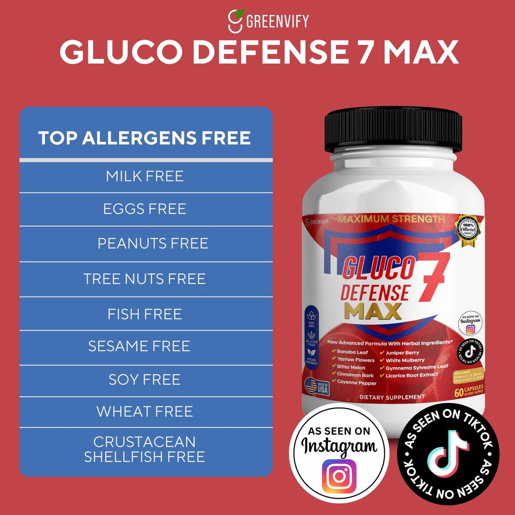 GREENVIFY Gluco Defense 7 Max, Maximum Strength Dietary Supplement, 60 Capsules, with Banaba Leaf, Juniper Berry, Yarrow Flowers (1) - TrustMedUSA