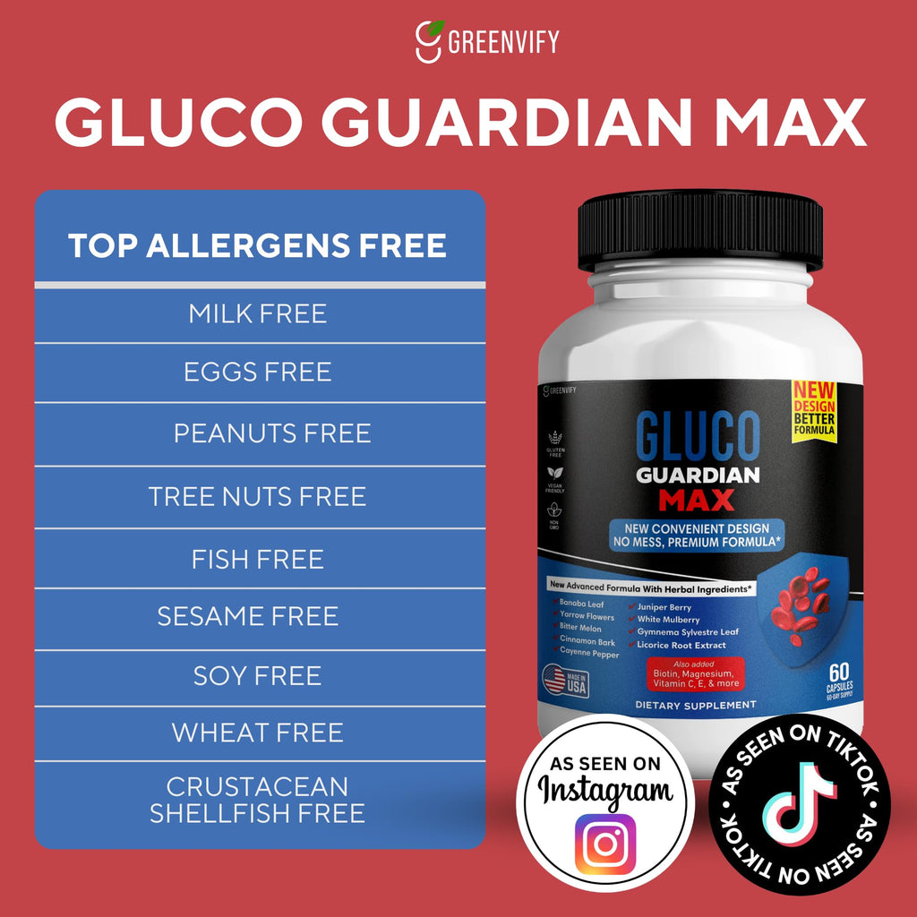 GREENVIFY Gluco Guardian Max Advanced Wellness Support Capsules – Vitamin, Mineral, and Herbal Supplement with Magnesium, Vitamin C, Zinc, and Banaba Leaf – Non-GMO, Gluten-Free – 60 Capsules (1) - TrustMedUSA