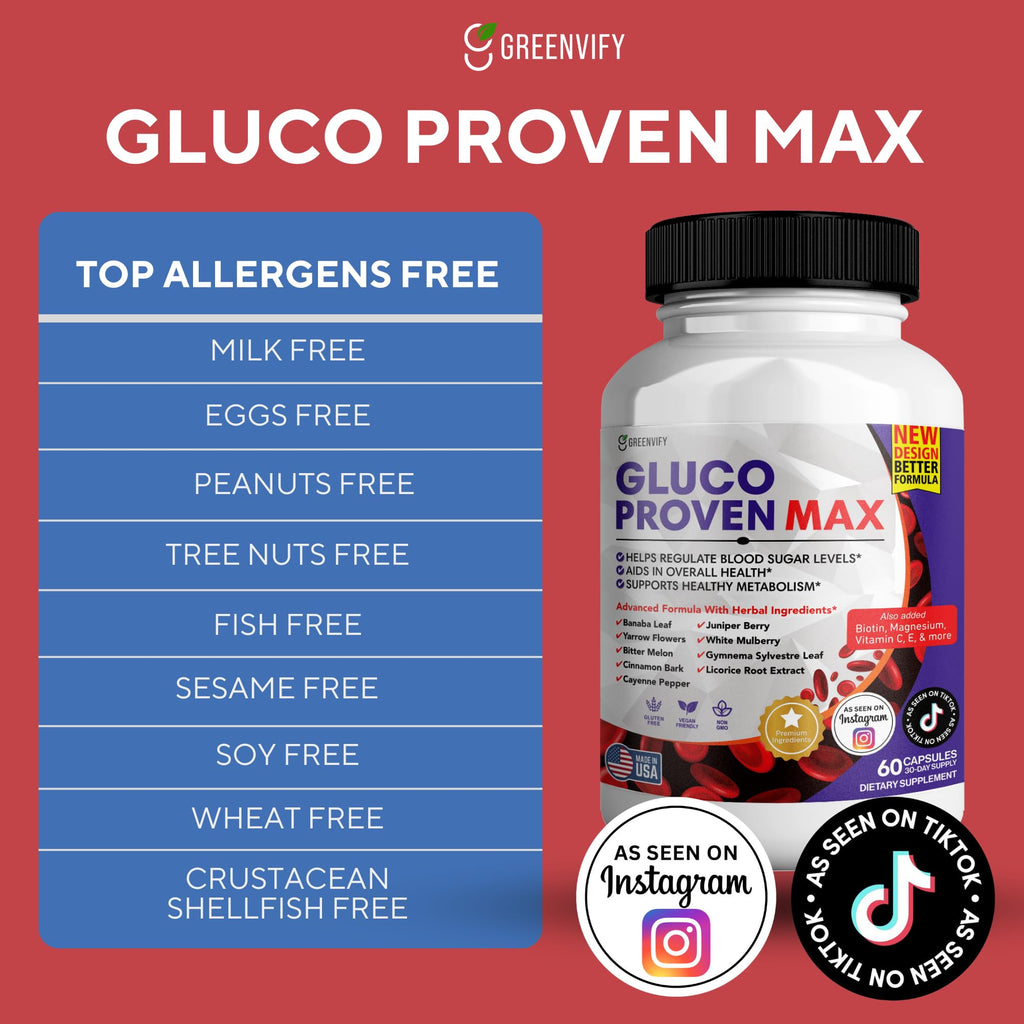 GREENVIFY Gluco Proven Max – Daily Wellness Support Supplement with Vitamins, Minerals, and Herbs – Chromium, Magnesium, Banaba, Bitter Melon, and Zinc – Non-GMO, Gluten-Free – 60 Capsules - TrustMedUSA