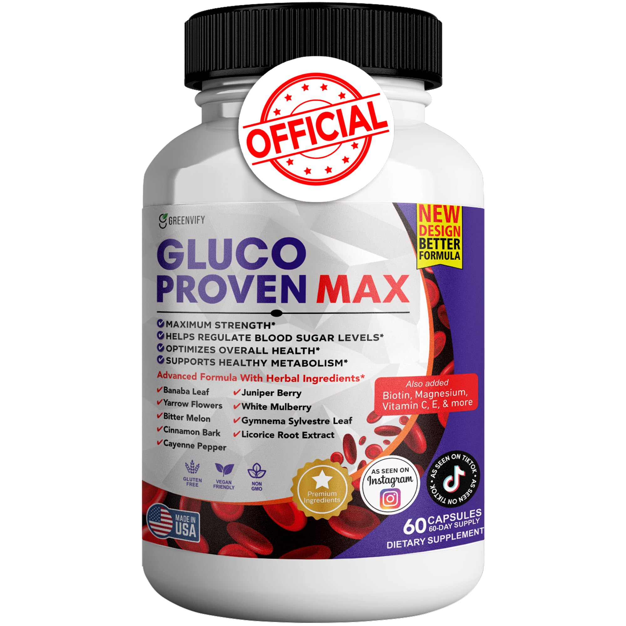 GREENVIFY Gluco Proven Max – Daily Wellness Support Supplement with Vitamins, Minerals, and Herbs – Chromium, Magnesium, Banaba, Bitter Melon, and Zinc – Non-GMO, Gluten-Free – 60 Capsules - TrustMedUSA