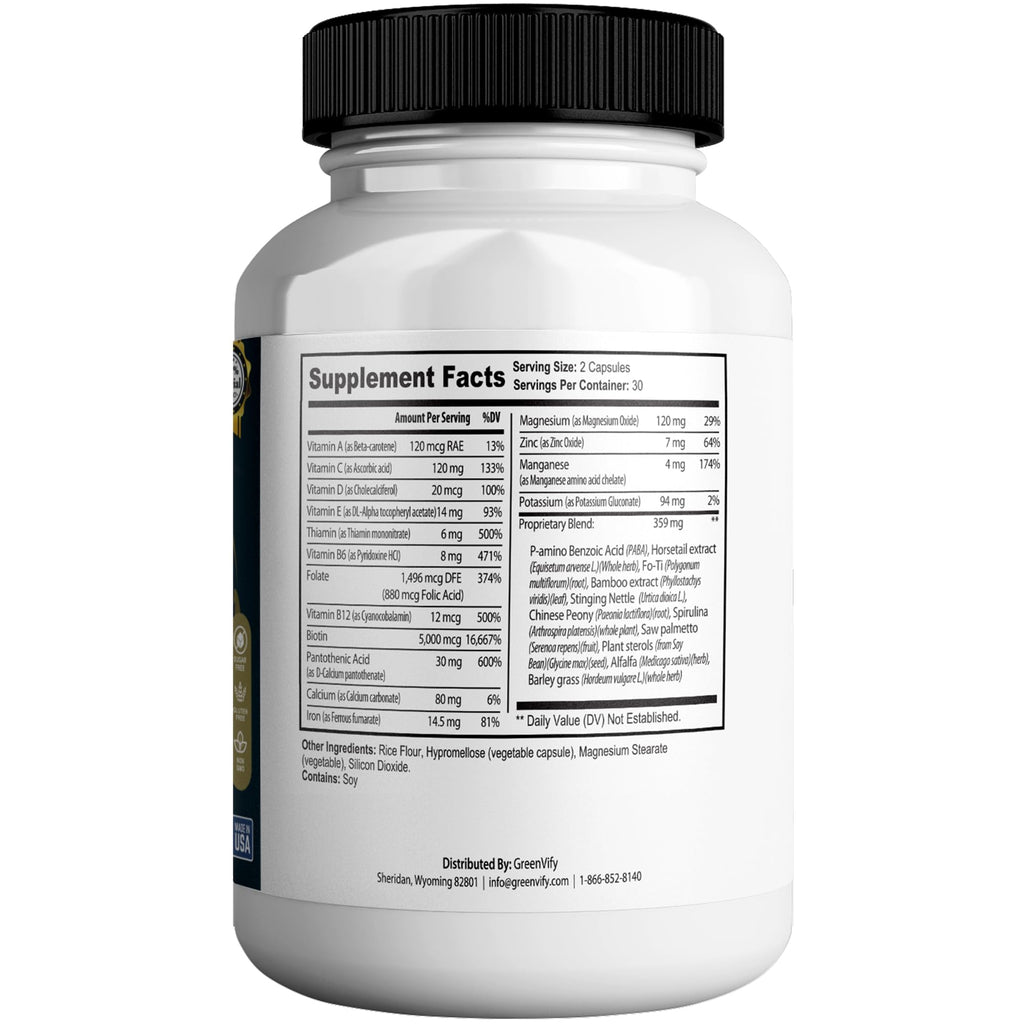 GREENVIFY Illuderma Max Hair, Skin and Nail Supplement, 60 Capsules, with Biotin 5000mcg, Vitamins and Herbal Blend (1) - TrustMedUSA