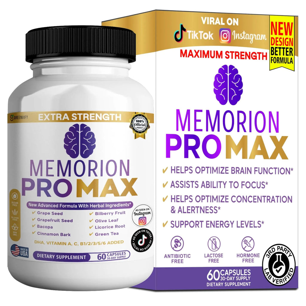 GREENVIFY Memorion Pro Max Extra Strength Brain Support Supplement, 60 Capsules, with DHA, Vitamins, Herbal Blend, 30-Day Supply (1) - TrustMedUSA
