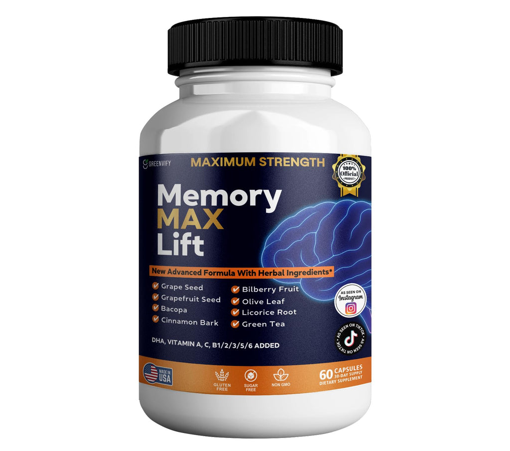 GREENVIFY Memory MAX Lift Brain Support Supplement, 60 Capsules, with Vitamins and Herbal Blend, 30 Day Supply (1) - TrustMedUSA