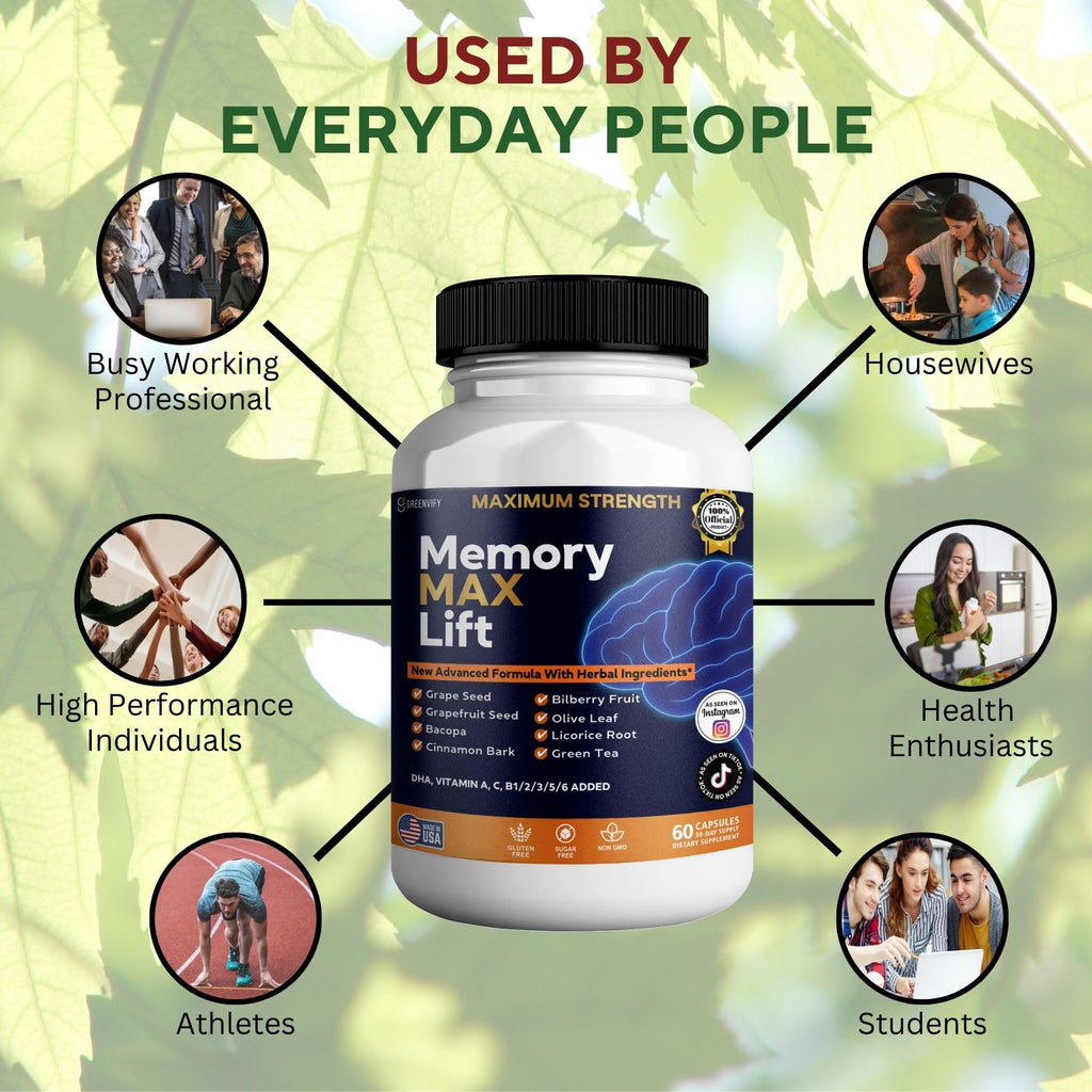 GREENVIFY Memory MAX Lift Brain Support Supplement, 60 Capsules, with Vitamins and Herbal Blend, 30 Day Supply (1) - TrustMedUSA
