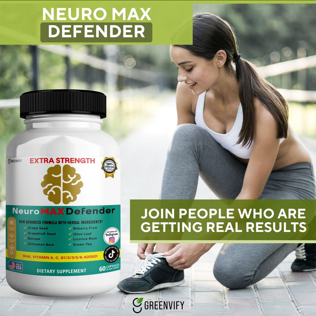 GREENVIFY NeuroMAX Defender Extra Strength Brain Support Supplement with Herbal Blend, 60 Capsules, DHA, B12, Vitamins A C D E, Selenium, 30-Day Supply (1) - TrustMedUSA