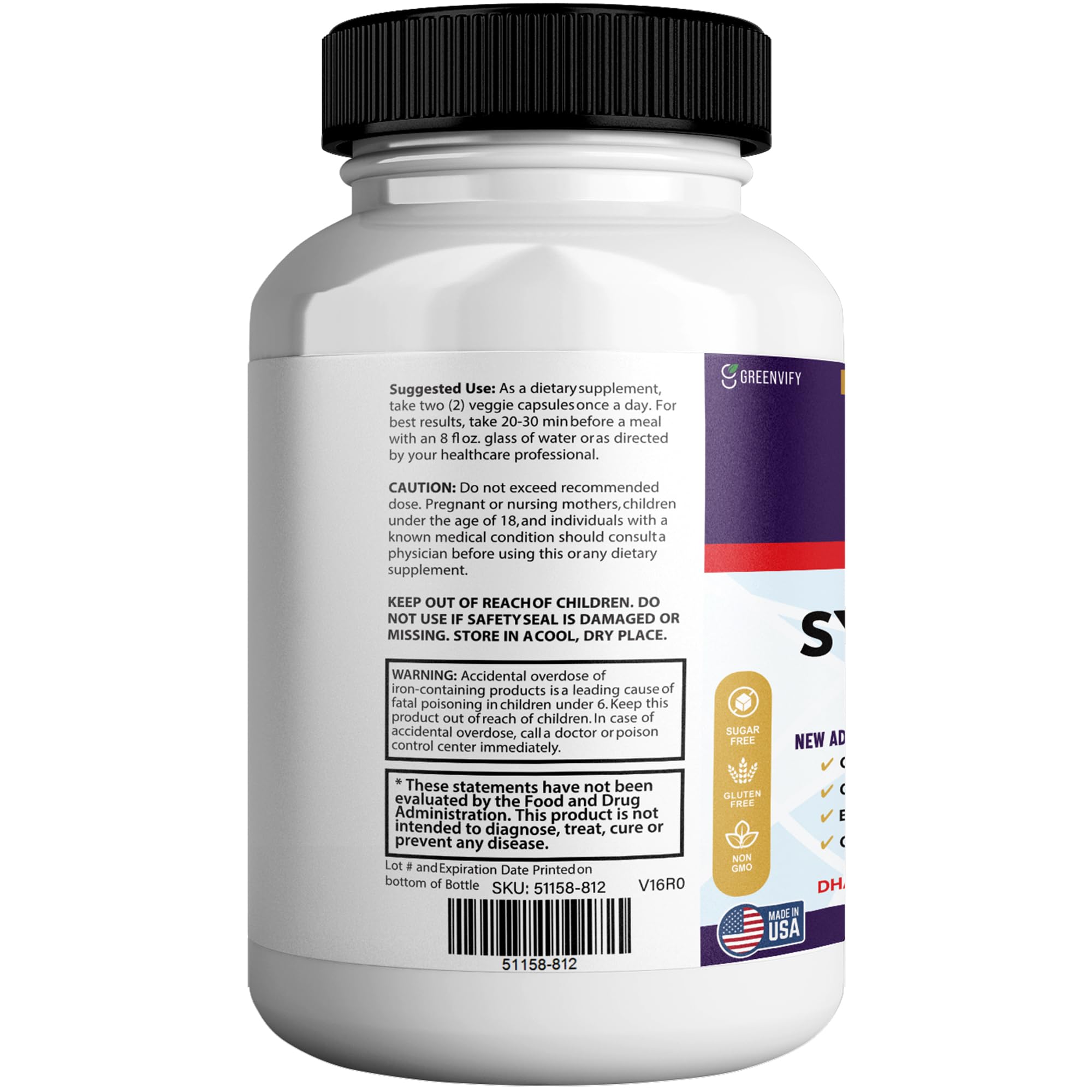 GREENVIFY Synaptic XR Max Extra Strength Brain Support Supplement with Herbal Ingredients, 60 Capsules, DHA Vitamins, Nootropic Formula (1) - TrustMedUSA