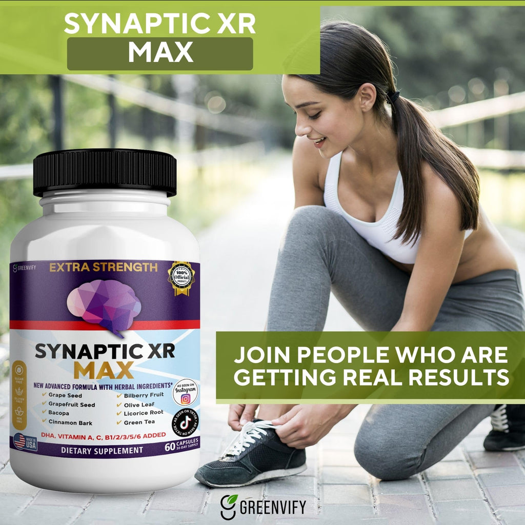 GREENVIFY Synaptic XR Max Extra Strength Brain Support Supplement with Herbal Ingredients, 60 Capsules, DHA Vitamins, Nootropic Formula (1) - TrustMedUSA