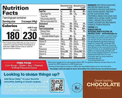Grow Daily 3+ Shake Mix 7-serving Canister by Healthy Heights - Protein Powder - TrustMedUSA